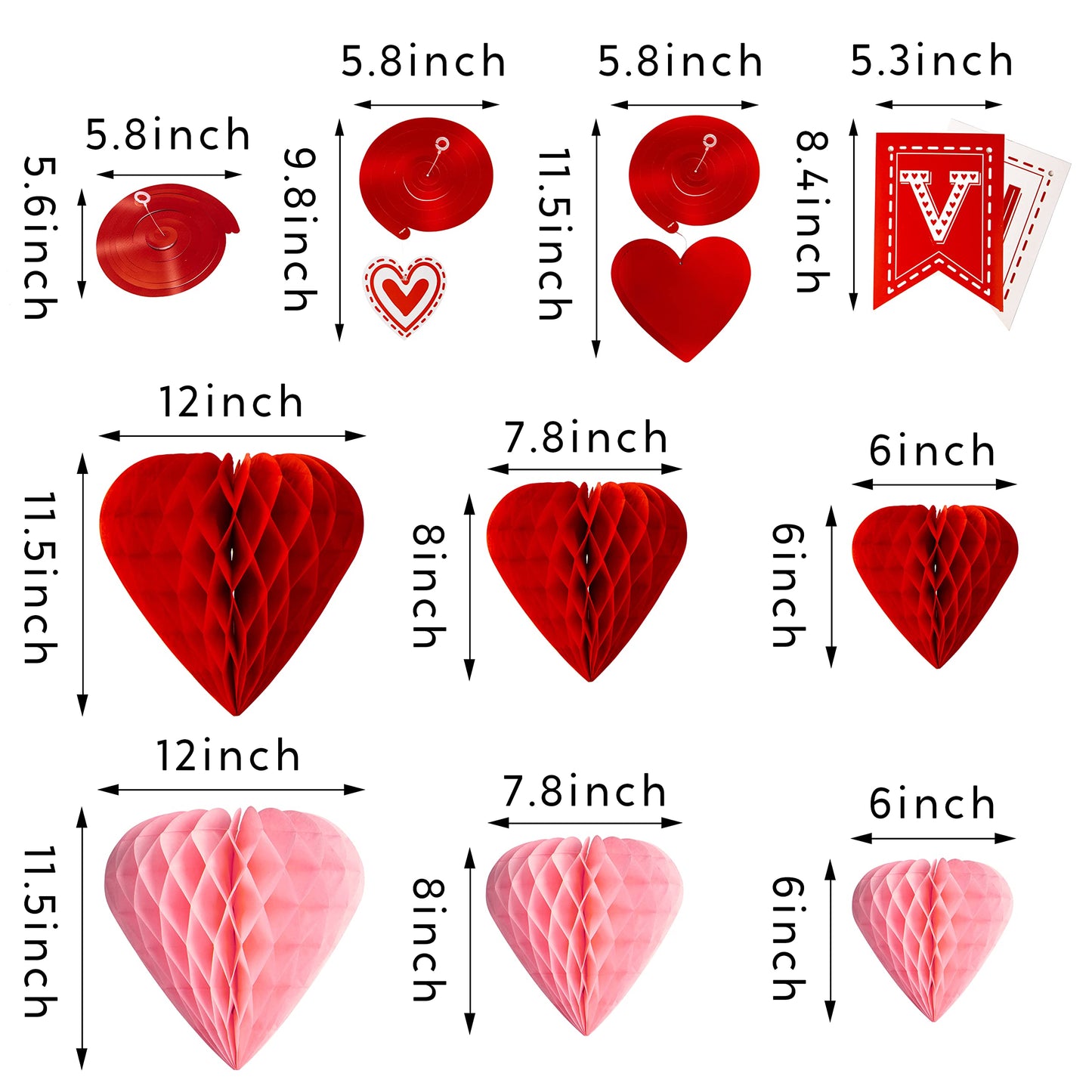 JOYIN 31 Pcs Valentines Day Swirl String Cutout,Decoration Kit with Banner, Garland, Foil Swirls, Hanging Swirls with Heart Pendant,Heart Honeycombs for Valentines Party, Wedding ,Anniversary