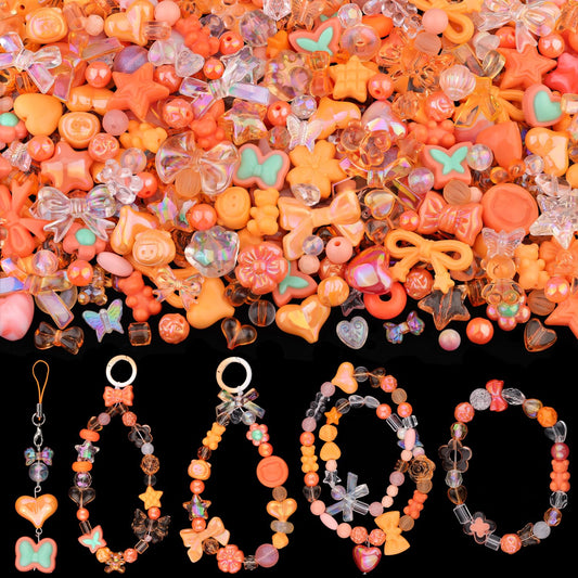 TINKRSTUFF Assorted 170-230PCS Orange Acrylic Beads for Bracelet Making, Flower Bow Butterfly Candy GummyBear Aesthetic Bracelet Charms,Cute Beads for Jewelry Making DIY Necklace Keychain Phone Charm