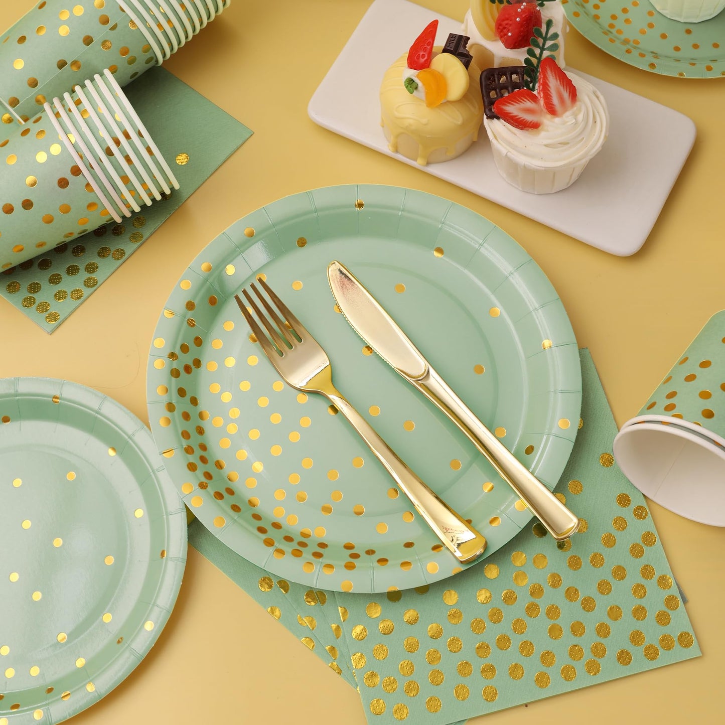 175 Pcs Sage Green Plates and Napkins Party Supplies - Sage Green Paper Plates Serve 25 Guests - Sage Green and Gold Disposable Plates Sets for Holiday Wedding Birthday Party Decoration
