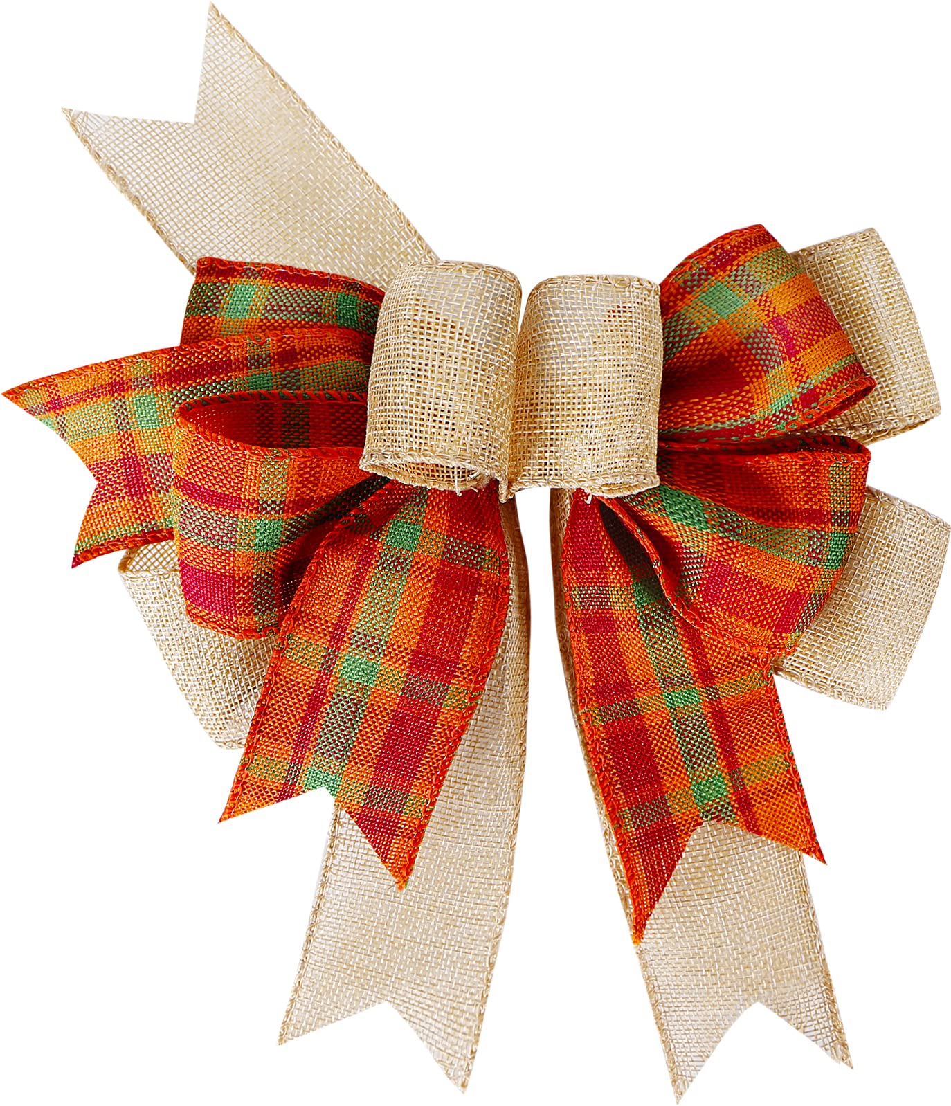 SIMISI RIBBON Fall Bows for Wreaths Orange Buffalo Plaid Burlap Bow for Thanksgiving Tree Topper, Home Indoor Outdoor Decorations (9.5 x 13 inch)