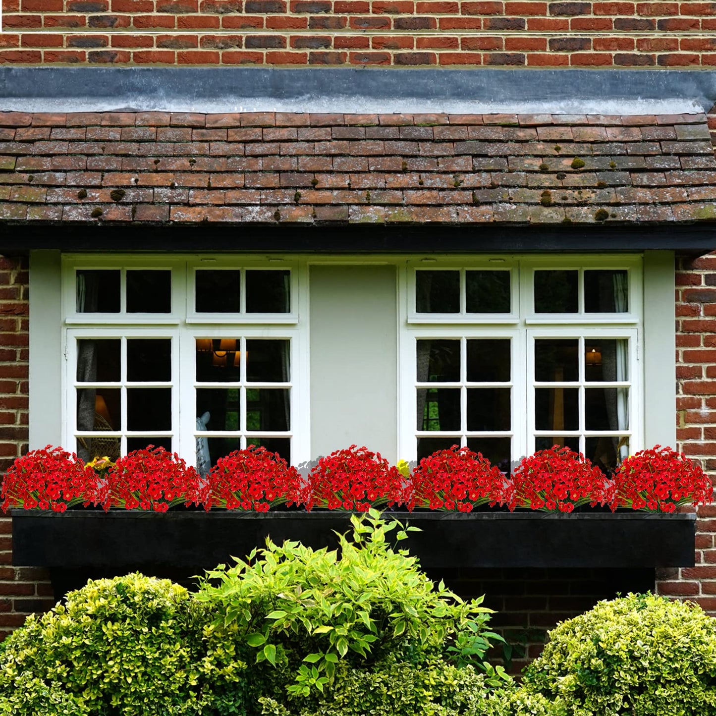 15 Bundles Artificial Flowers UV Resistant Outdoor Plants No Fade Faux Plastic Shrubs Fake Silk Flowers Window Box Garden Porch Home Decoration(Red)