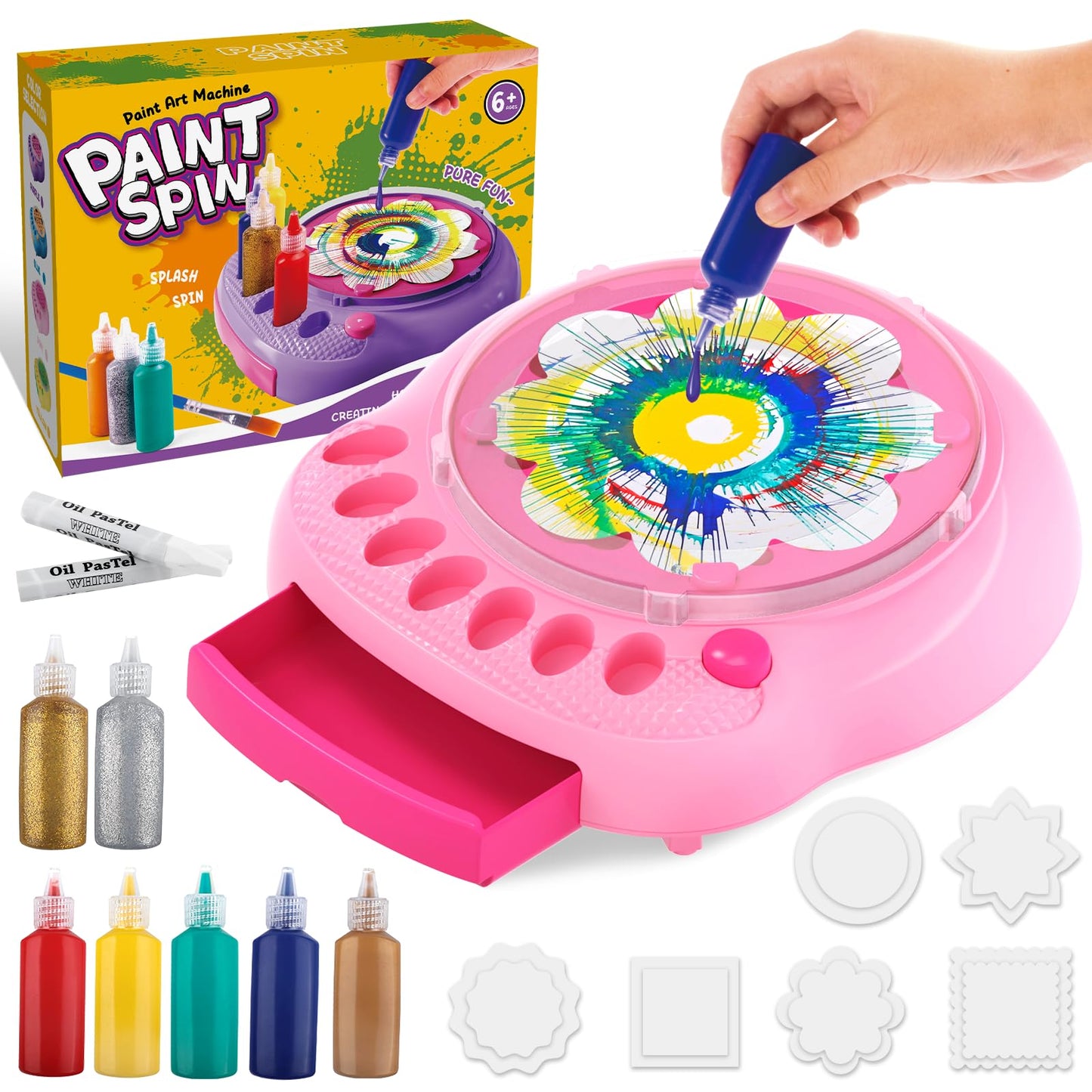 Spin Art Machine for Kids - Paint Spinner Art Craft Kit with 36 Artboards & 7 Colors - Arts and Crafts Painting Set for Boys Girls Ages 4-12, Birthday Easter Gifts for 6 7 8 9 10 Year Old（Pink）