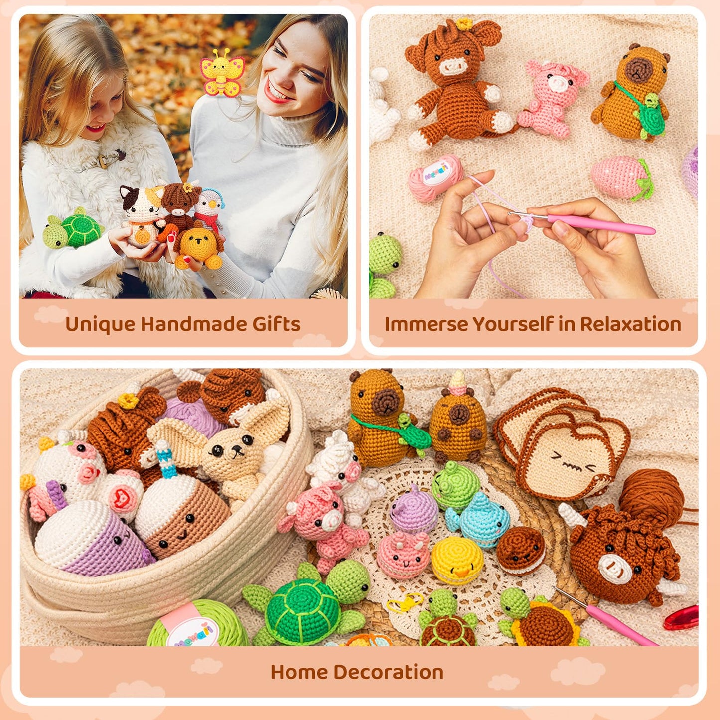 Crochet Kit for Beginners Level 1 with 40% Extra Pre-Started Easy Yarn, Step-by-Step Video Tutorials for Adults and Kids (Boba)