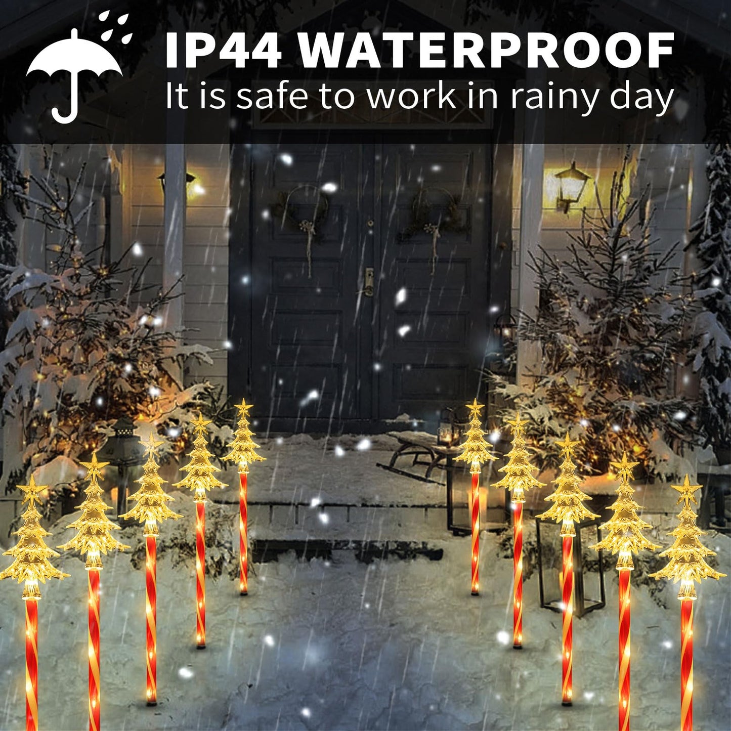 5 Pcs Acrylic Solar Pathway Stakes Lights Outdoor Waterproof, 8 Modes Christmas Decorations Outdoor Yard, Solar Christmas Garden Decor Lights (Xmas Tree Warm White)