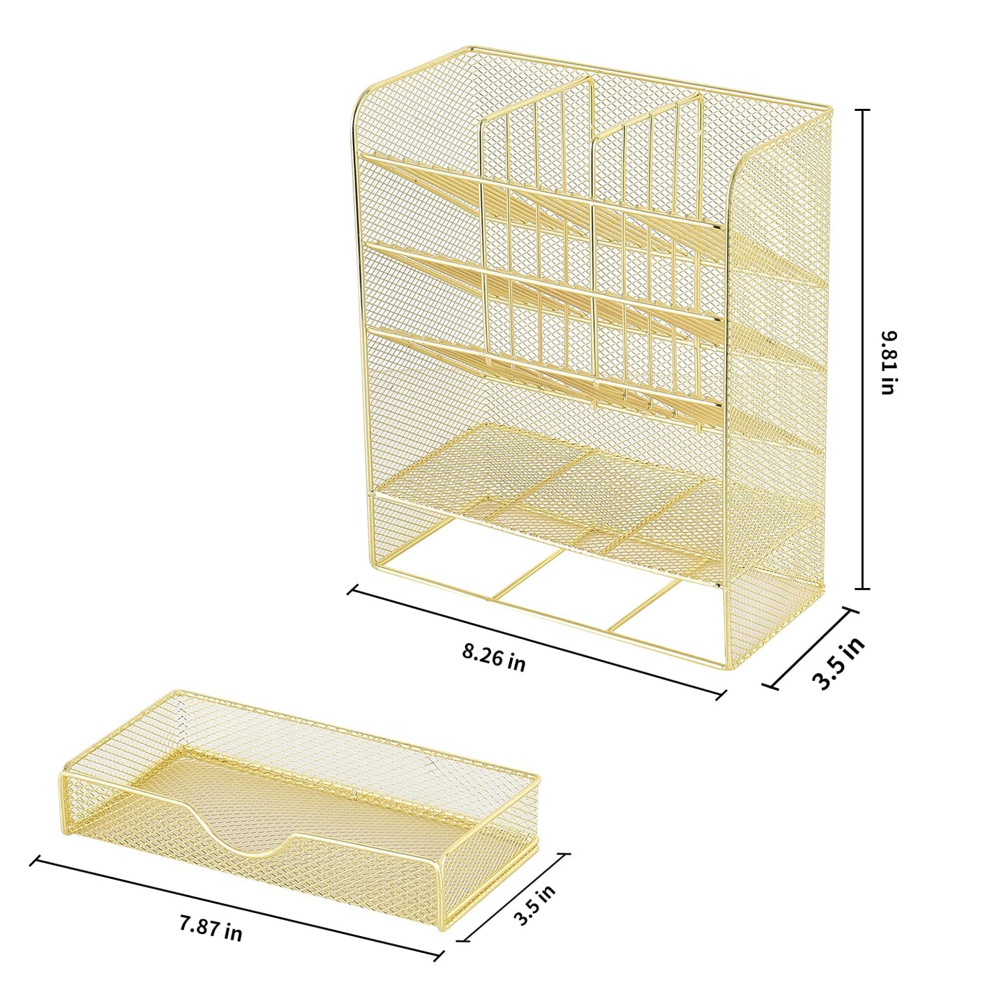 Spacrea Mesh Pen Organizer - Pencil Holder for Desk, Desk Organizer with Drawer for School, Home, Art Supplies (Gold)