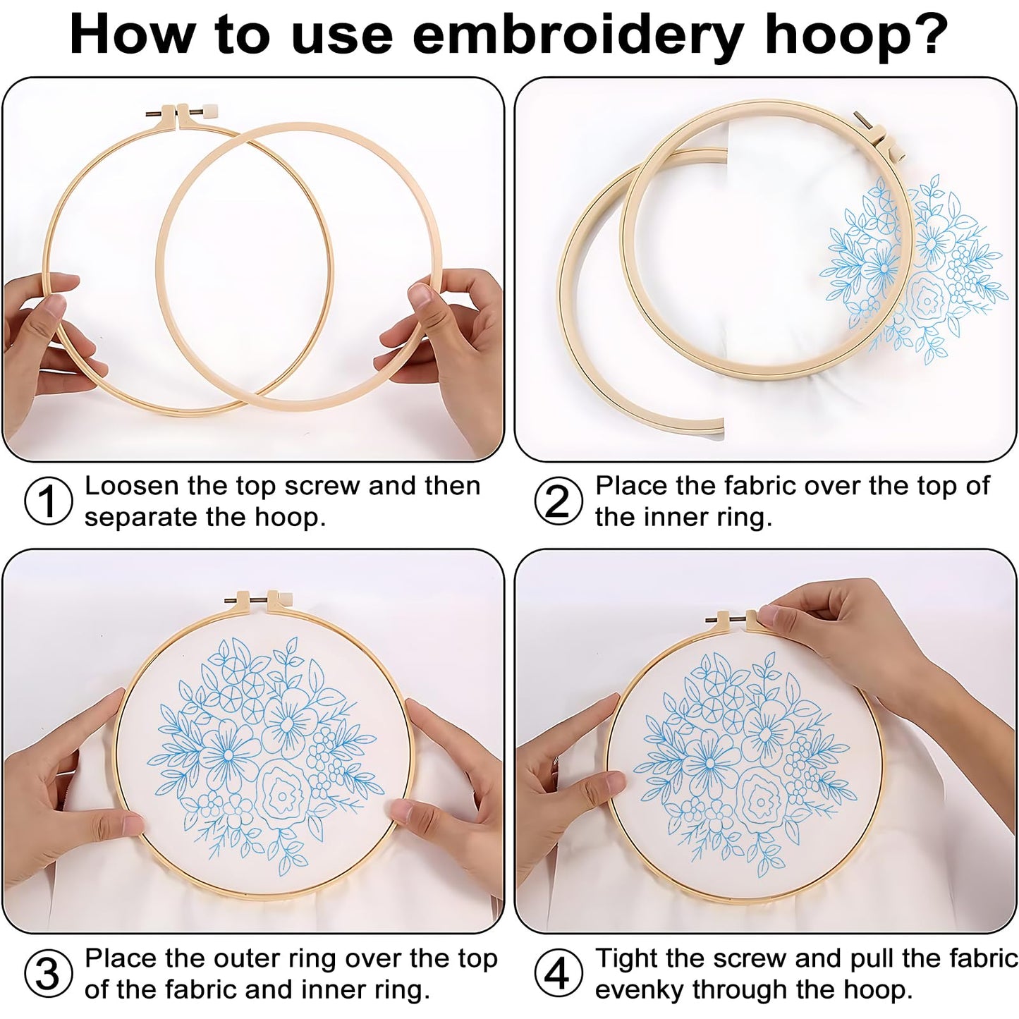 Embroidery Kit for Beginners, 3 Sets Stamped Cross Stitch Kits for Beginner, Floral Pattern Embroidery Starter Kits for Adults with Embroidery Hoop Instructions Threads and Needles Scissors