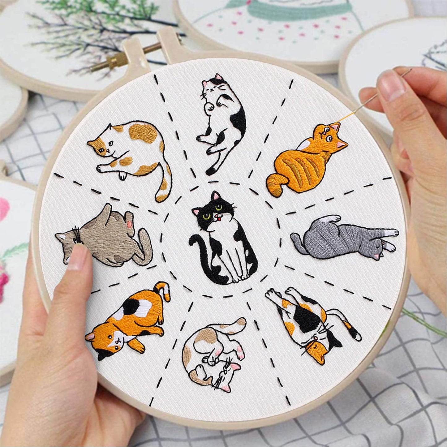 Louise Maelys Cats Embroidery Kits for Beginners with Cute Animals Pattern,Adults Starter Cross Stitch Kit DIY Needlepoint