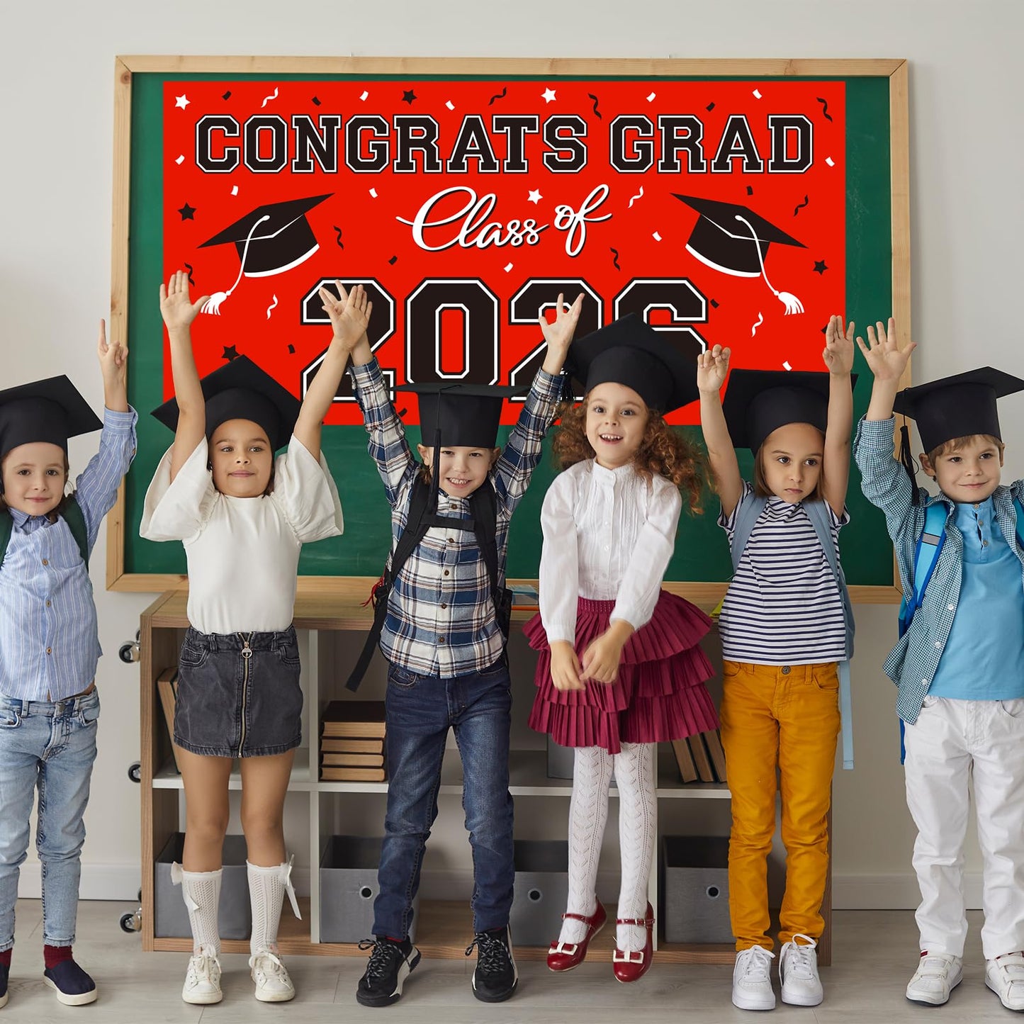 2026 Graduation Party Plastic Backdrop - 65" x 32.7" Congrats Grad Banner in Red, Large Class of 2026 Decorations, Photography & Grad Party Supplies