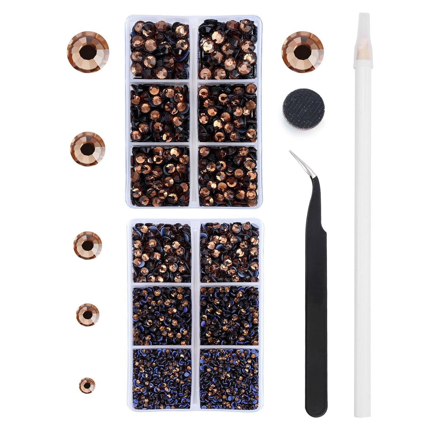 MEIBITE 6796PCS Smoked Topaz Hotfix Rhinestones Crystal Stones Glass for Fabric Clothes Shirts Sparkly Flat Back Round with Tweezers and Picking Pen (SS6~SS30 Set)