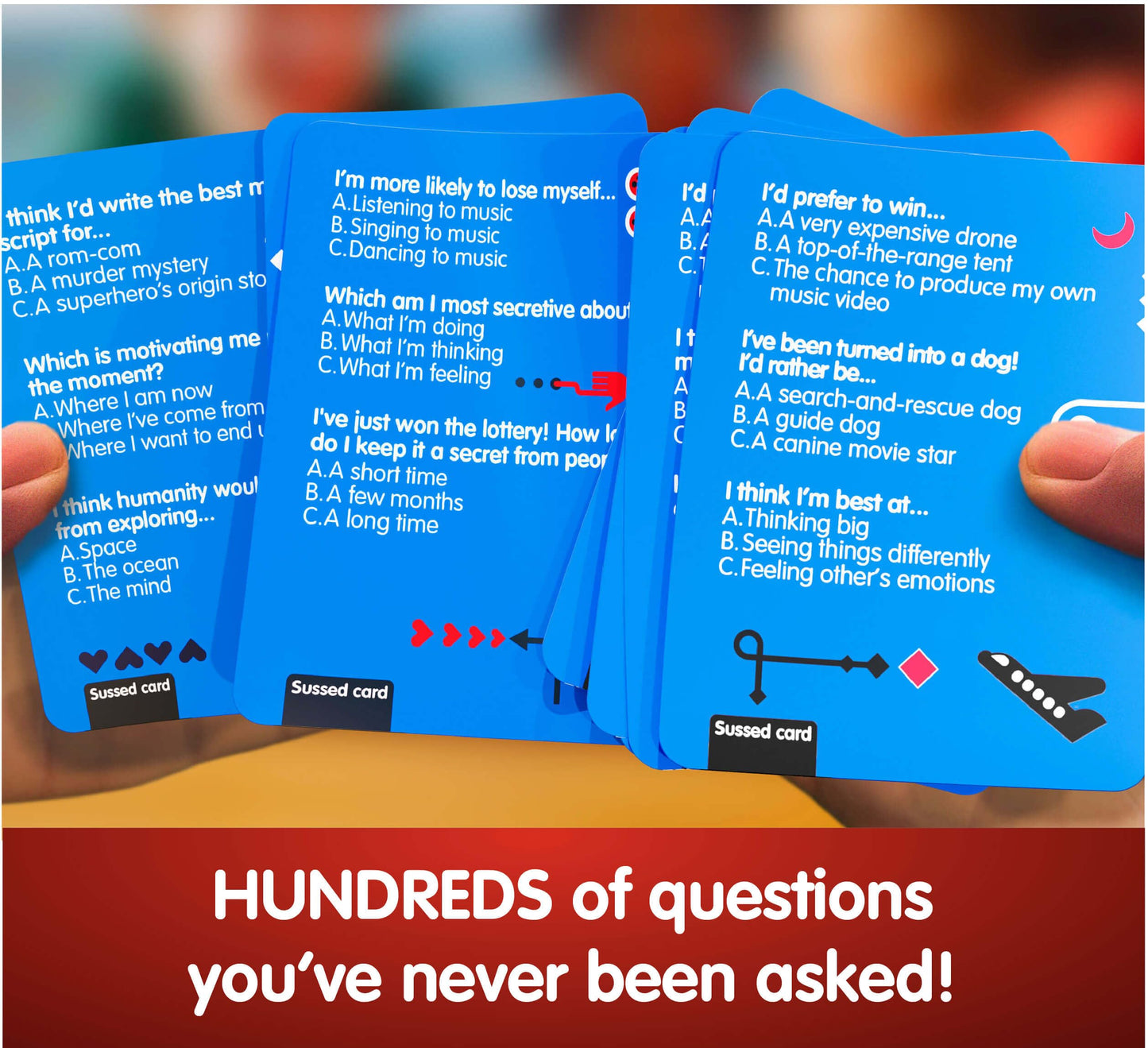 SUSSED The Wacky ‘What Would You Do?’ Social Card Game - Easy Fun for Teens, Boys, Girls, Tweens - Travel Size Game for Road Trips - Kids Ages 10+ & Adults - Cool Blue Deck