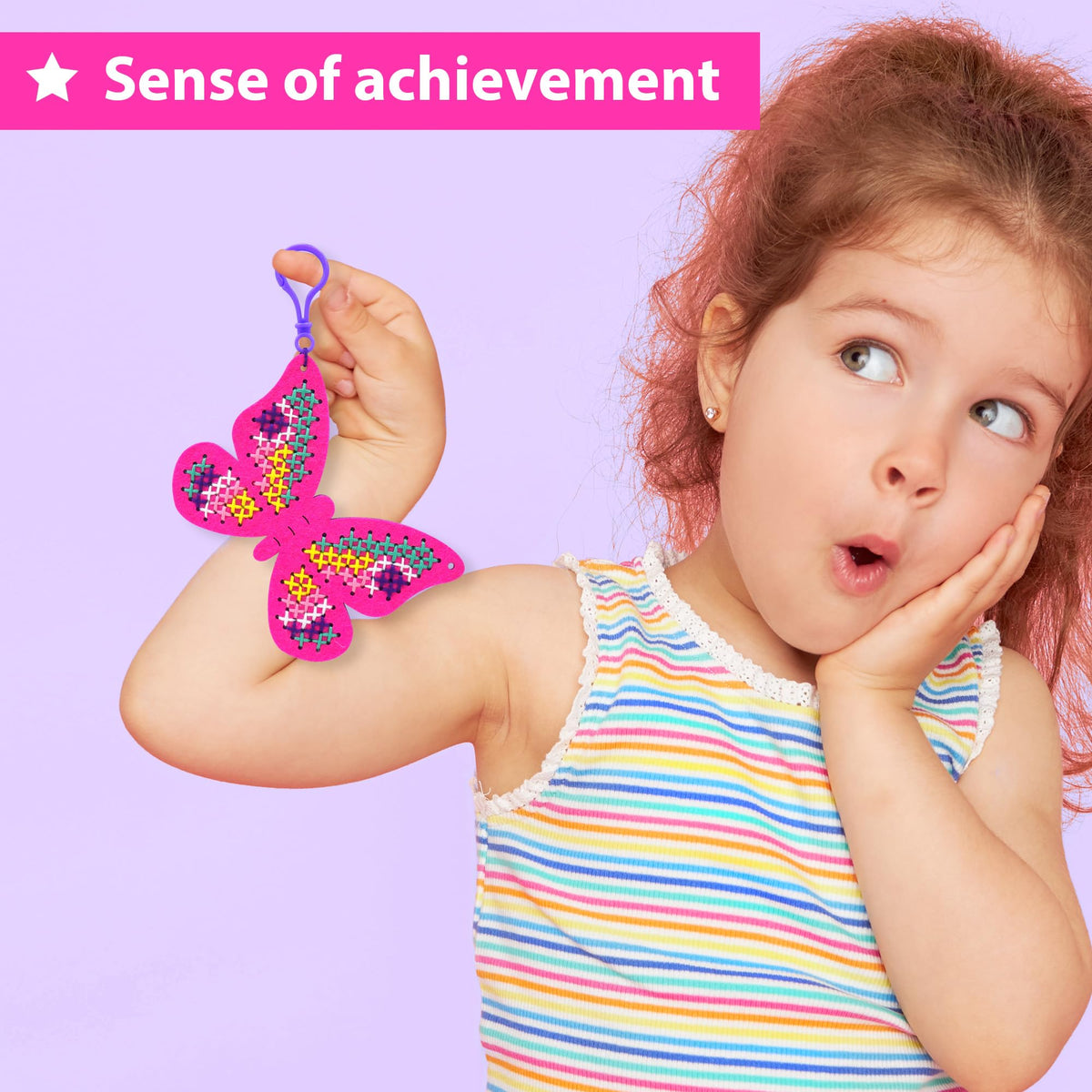KRAFUN Butterfly & Flower Cross Stitch Kit for Kids Age 5+