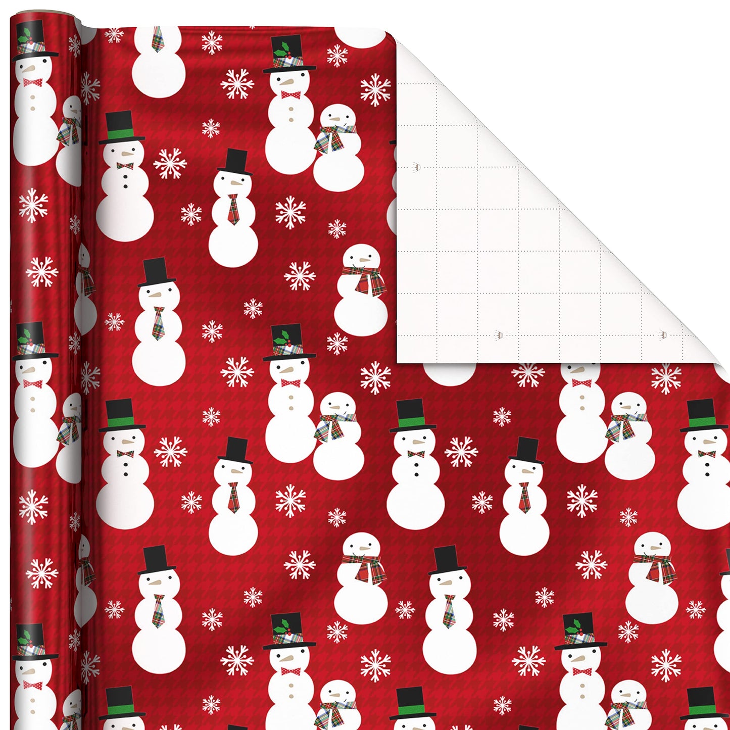 Foil Christmas Wrapping Paper with Cut Lines on Reverse (3 Rolls: 60 sq. ft. ttl) Plaid Snowflakes, Snowmen, Red, Green and Blue Plaid