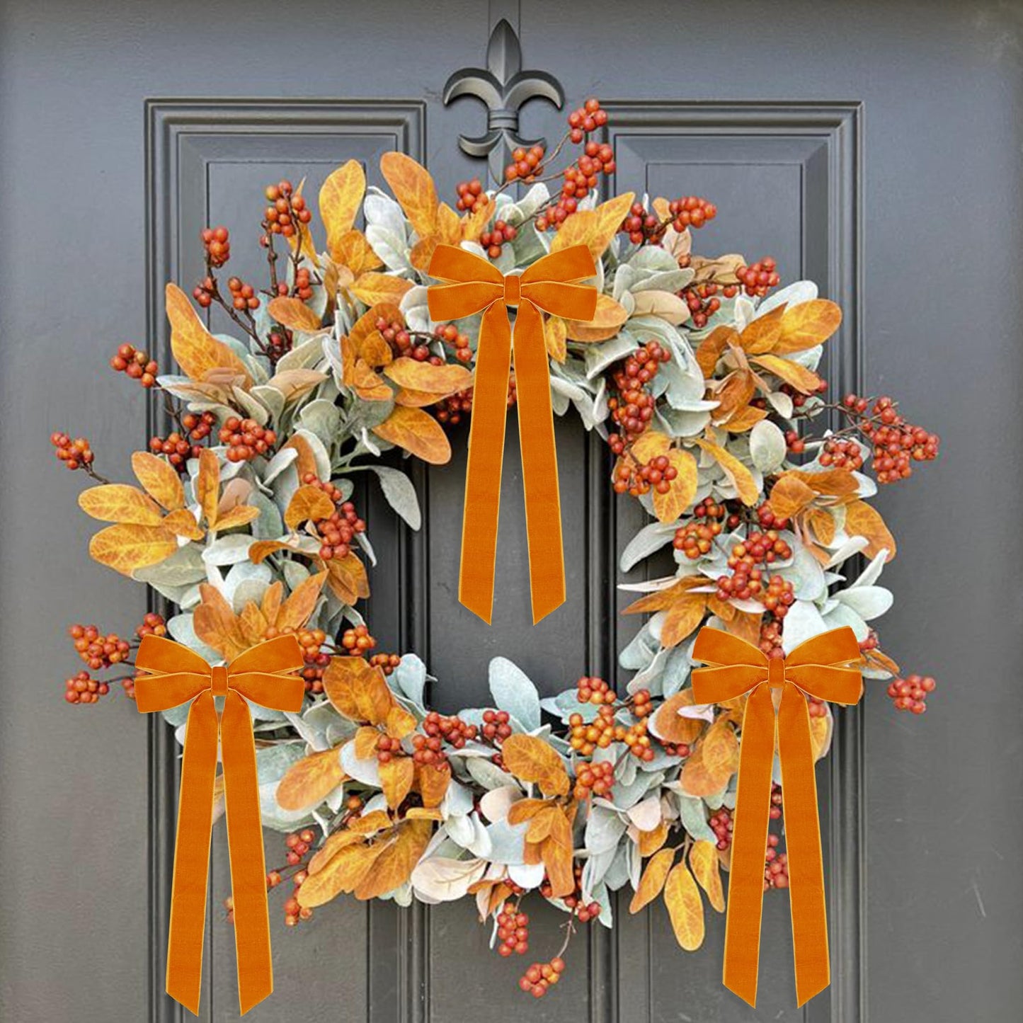 12Pcs Fall Velvet Ribbon Bows Tree Decorations,5in x 10in Orange Christmas Ornaments for Tree Home Thanksgiving Party Front Door Wreath Holiday Decor