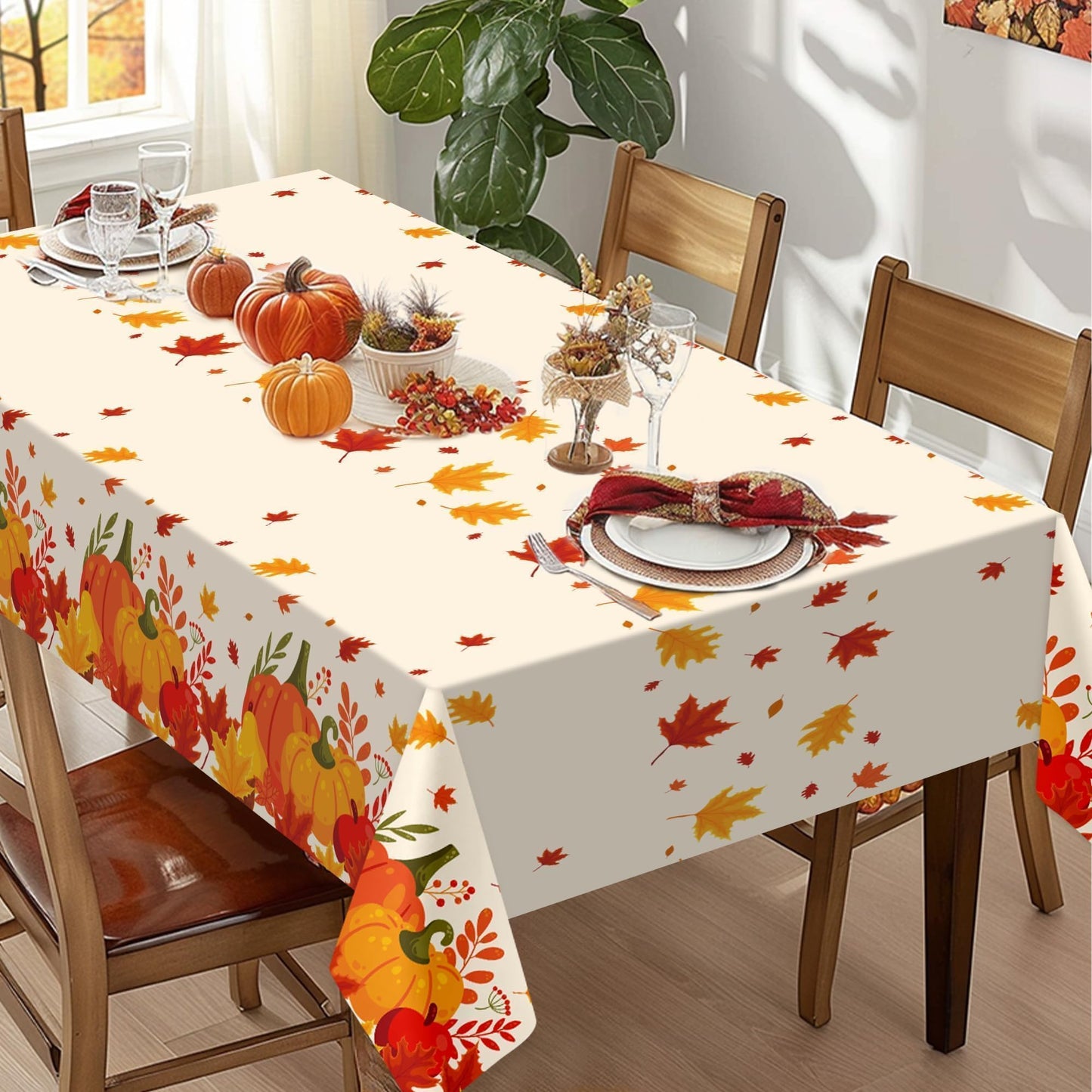 3 Pack Thanksgiving Disposable Tablecloths,54 x 108 Inch Thanksgiving Decorations,Give Thanks Table Cloth for Rectangular,Pumpkin Maple Tablecloths for Home,Party,Outdoor Picnic,Fall Theme,Baby Shower