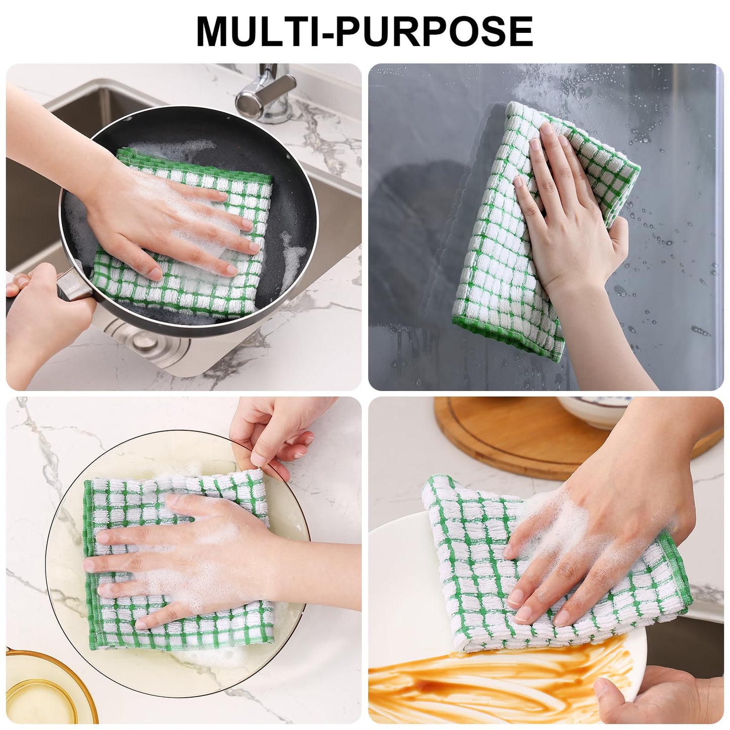 Cotton 8 Pack Terry Kitchen Dish Cloths, 12 x 12 Inches Super Soft and Absorbent Dish Rags, Quick Drying Dish Towels for Washing Dishes, Mixed Color