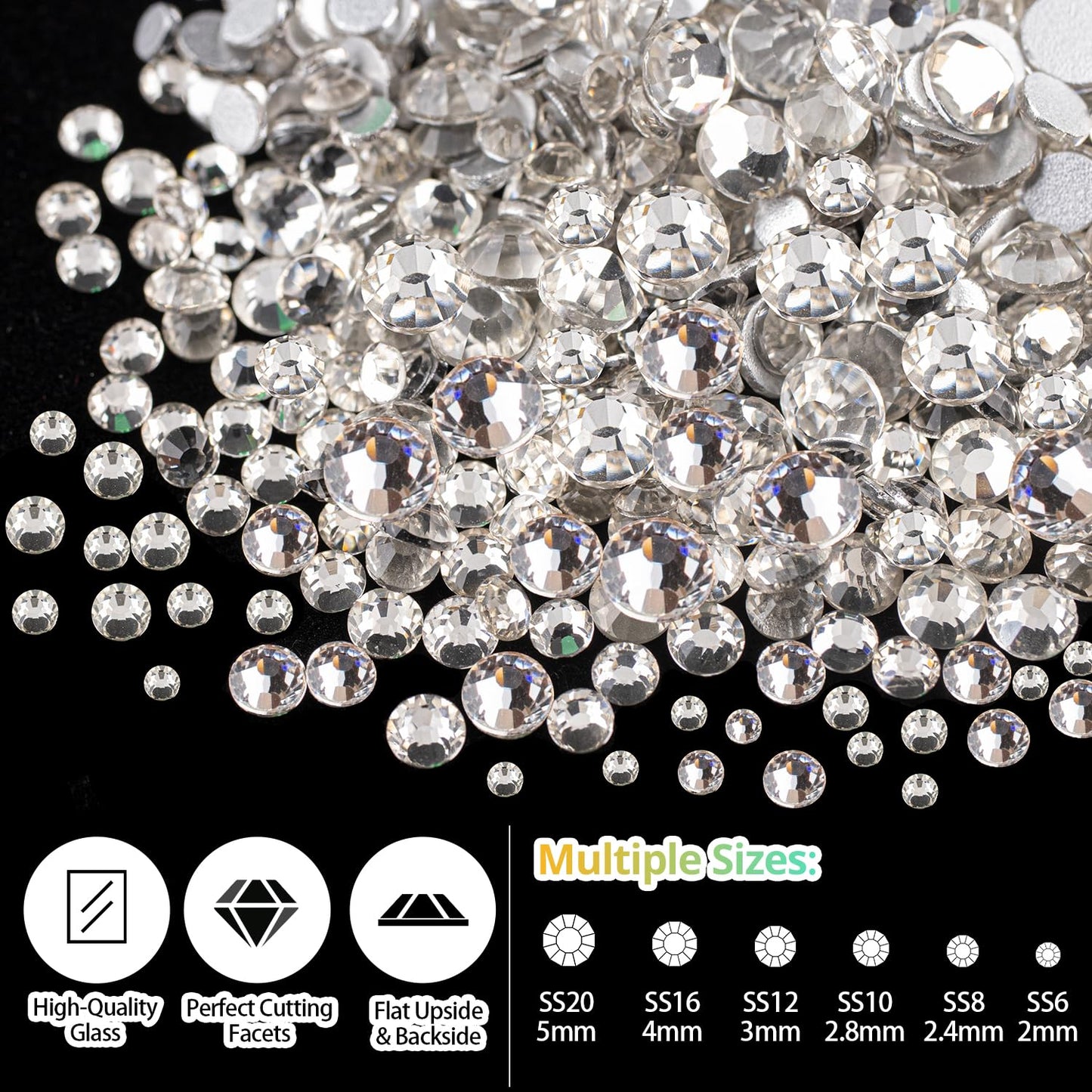 Rhinestones for Nails & Pearls, Manicure Kit with Nail Rhinestone Glue Gel, Flatback Glass Crystal AB + Clear Gems, White & Beige Half Round Pearls, Gem Glue for Nails (UV/LED Needed) with Tools