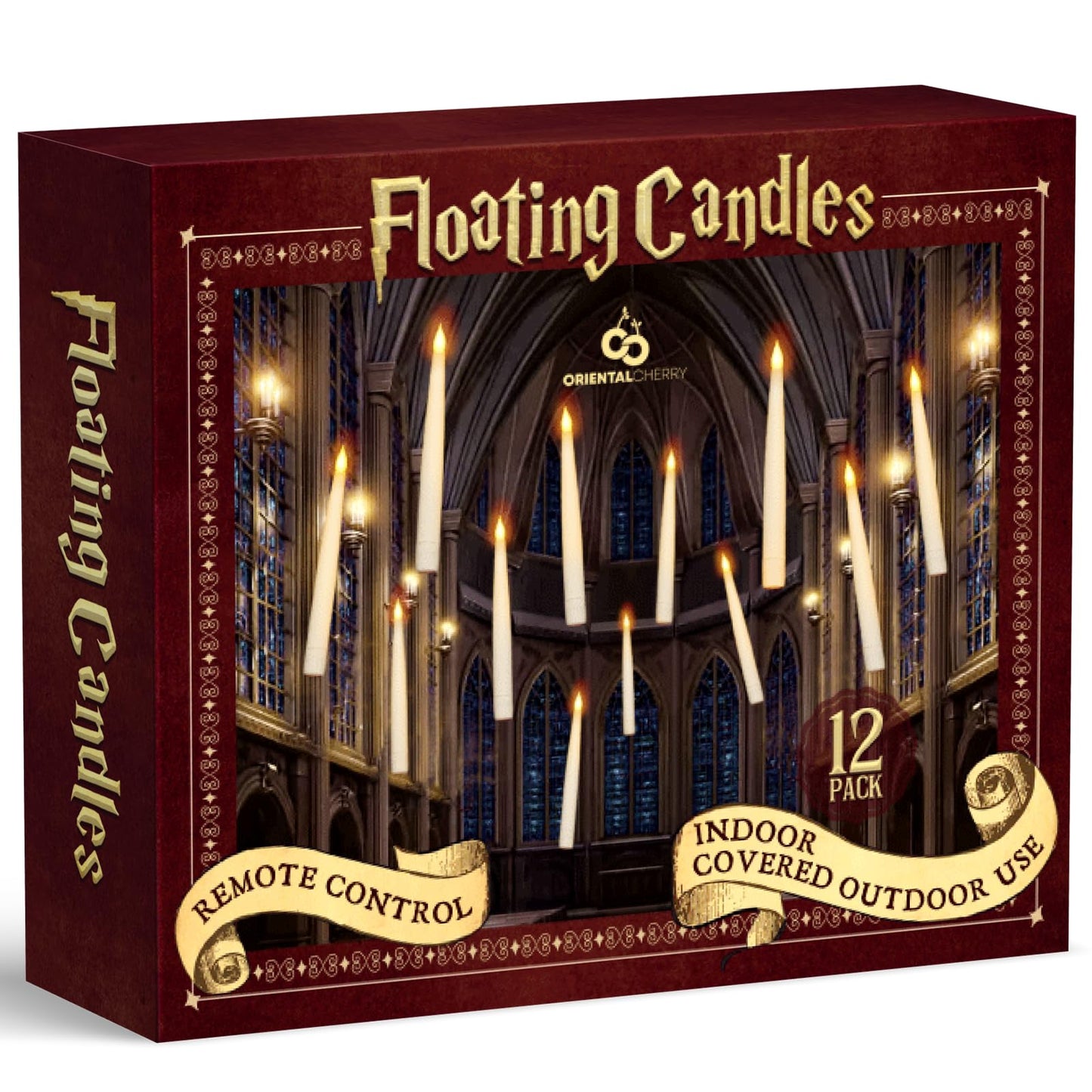 Halloween Decorations - Floating LED Candles with Remote Control -12Pcs Magic Witch Wizard Christmas Decor for Indoor Home Room Classroom Bedroom Birthday Party (with Common Remote)