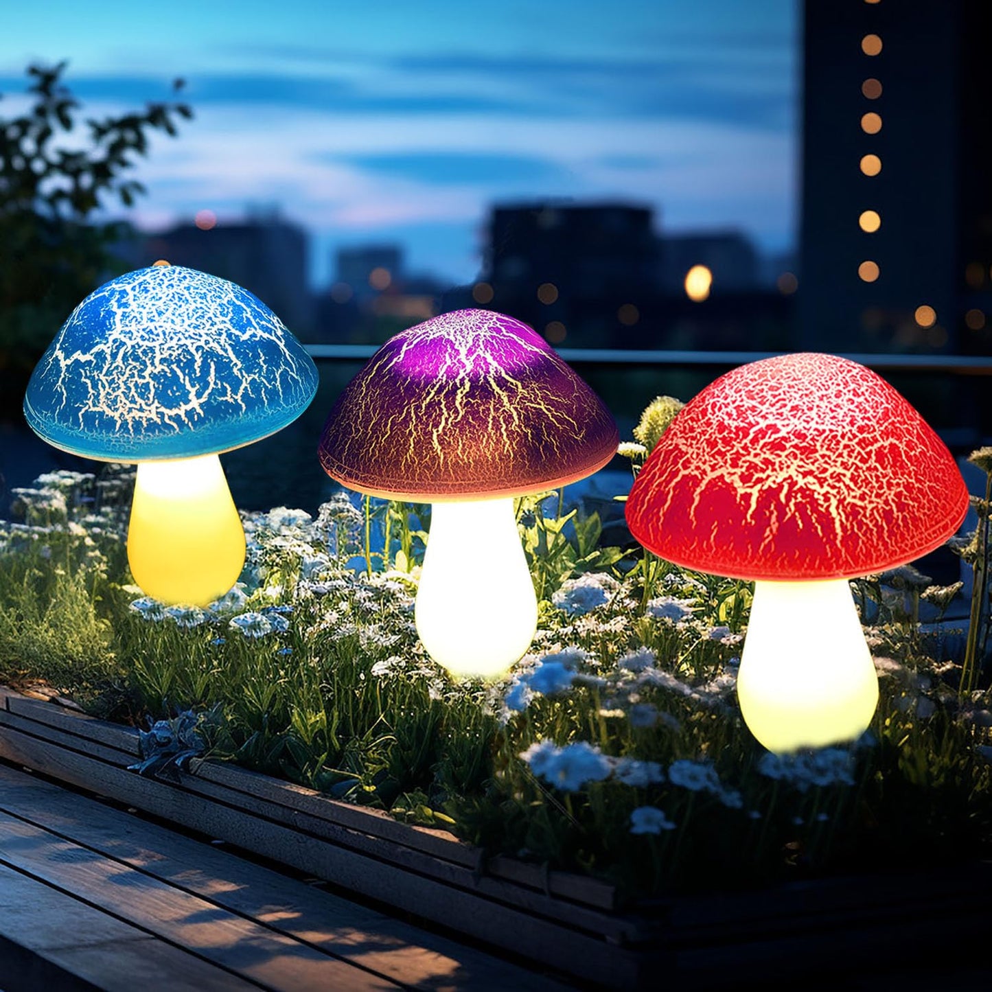 Viewpick Solar Garden Decor Lights 8 Crack Mushrooms Outdoor Decor Stake Lights, Waterproof Solar Pathway Light Gardening Gifts for Garden Gnomes Backyard Flower Bed Christmas Decorations