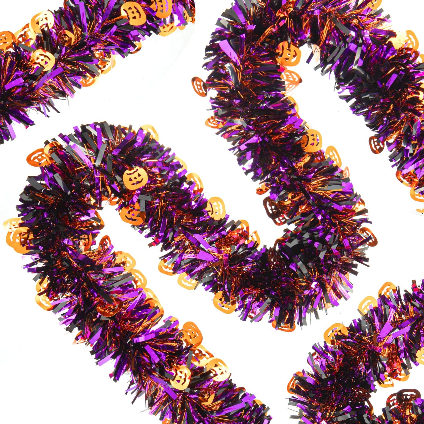 Gloreyan 33FT Halloween Tinsel Garland, Pumpkin Metallic Twist Foil Tinsel Garland Pumpkin Shiny Hanging Decorations for Halloween Party Decoration Supply