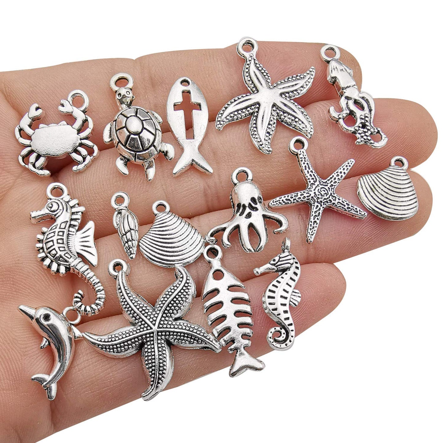 120g(100pcs) Antique Silver Sea Animals Marine Life Charms Pendants for Crafting, Jewelry Findings Making Accessory for DIY Necklace Bracelet (M292)