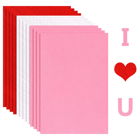 12 Pieces Valentine's Day Red Felt Fabric Pink White Craft Sheets Felt Sewing Fabric Patchwork Wedding DIY Craft Supplies, 11.8 x 8.3 Inches