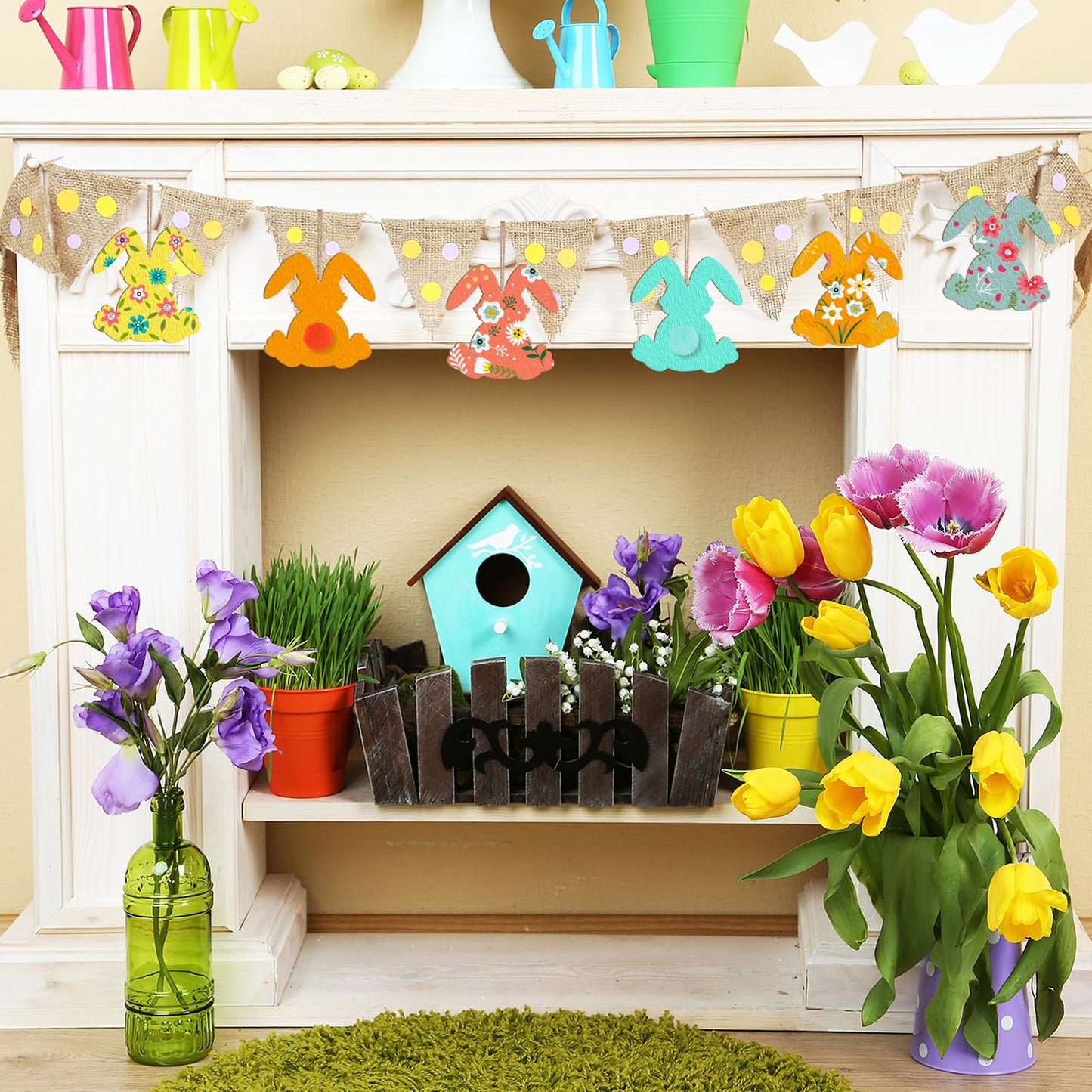 Wooden Rabbit Ornaments to Paint Easter Decoration Cutouts Unfinished 24PCS 3.5 x 3 inches, DIY Blank Bunny Unfinished Wood Discs Ornament for Home Crafts Hanging Spring Decoration