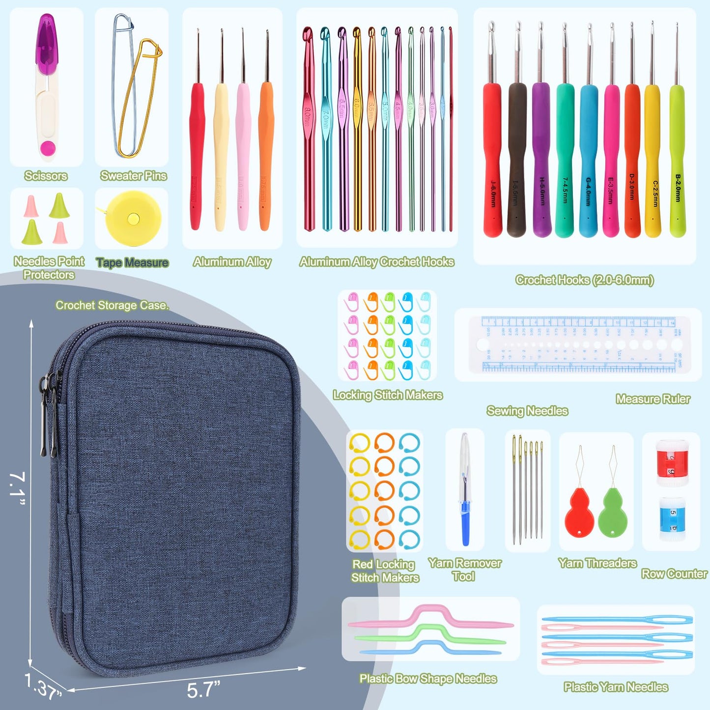99-Piece Crochet Hooks Set, Crochet Hook Kit with Storage Case, Ergonomic Knitting Needles Weave Yarn Kits DIY Hand Knitting Craft Art Tools for Knitting Hat, Bag, Socks, Scarf and Sweaters