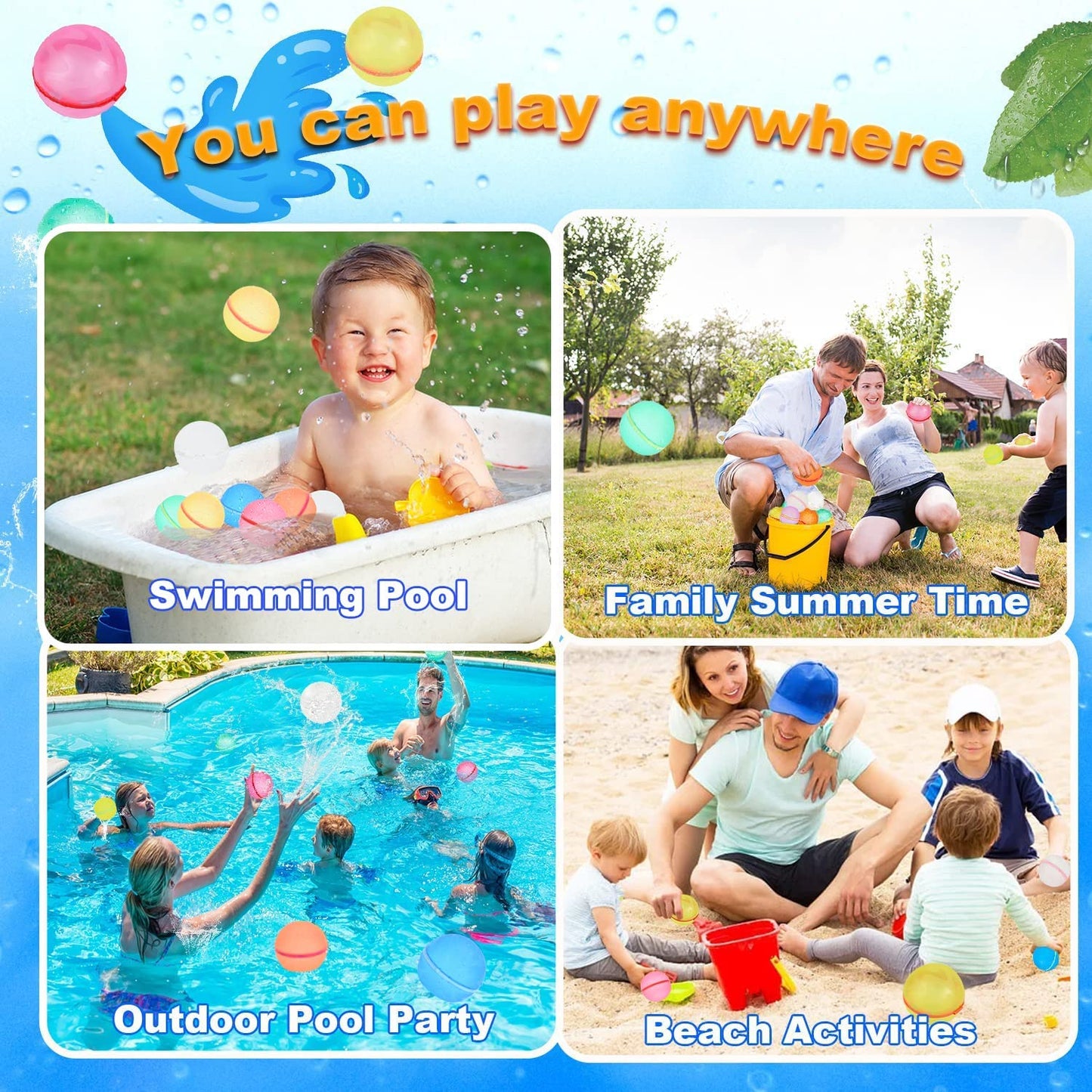98K Reusable Water Balloons 6 Pcs with Mesh Bag, Pool Beach water Toys for Boys and Girls, Outdoor Summer Toys for Kids Ages 3-12