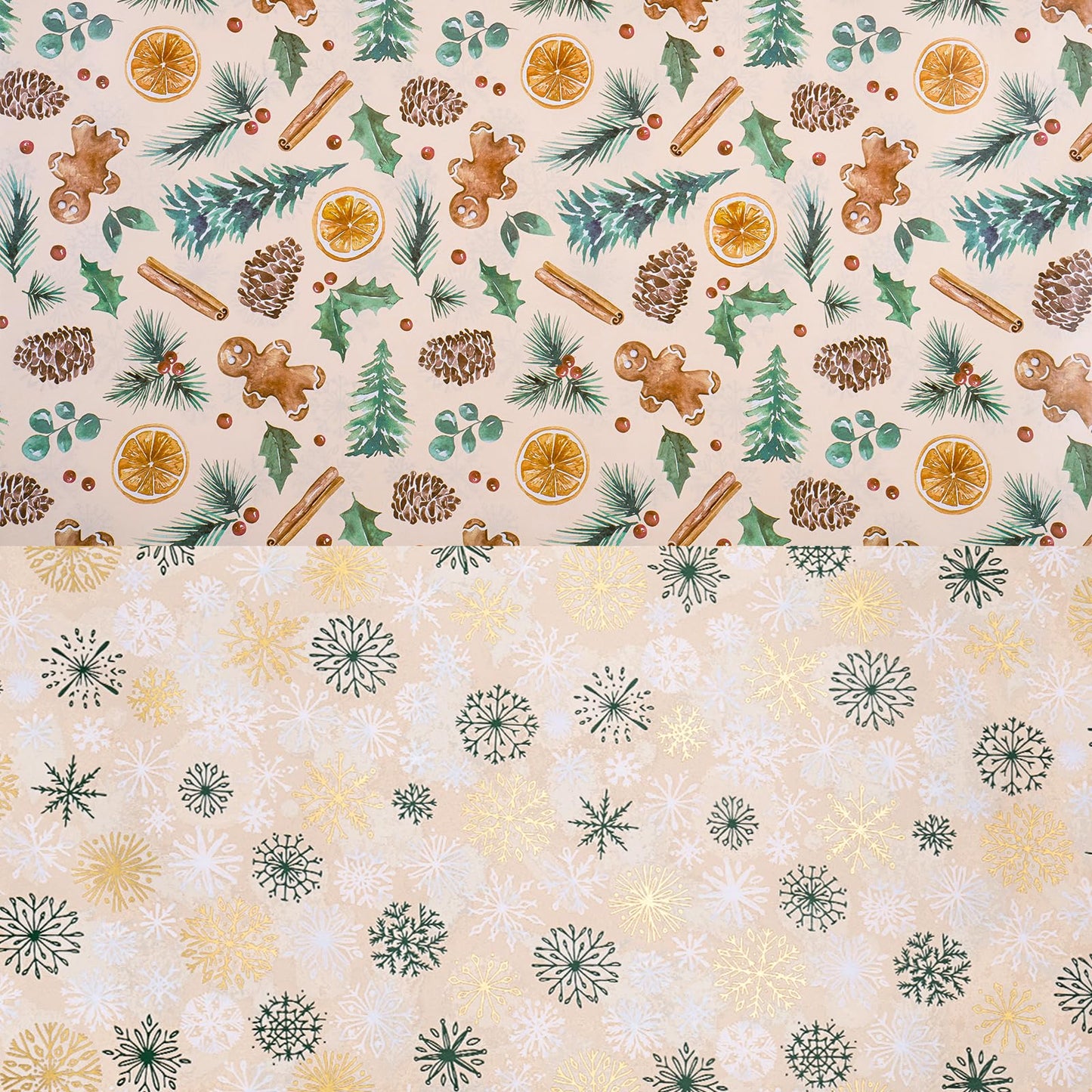 RUSPEPA Reversible Wrapping Paper Roll - Mini Roll - Christmas Gingerbread and Snowflake Pattern Great for Christmas, Party, Holiday - 17.5 Inches X 32.8 Feet