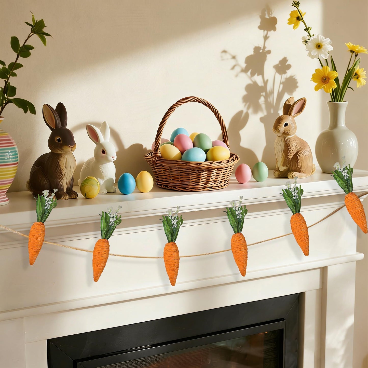 Easter Garland Decor, 12 Pcs Carrot Ornament for Mantel Decorations, 8.5 FT Hanging Artificial Carrots Garland Carrot Banner for Fireplace Home Kitchen Party