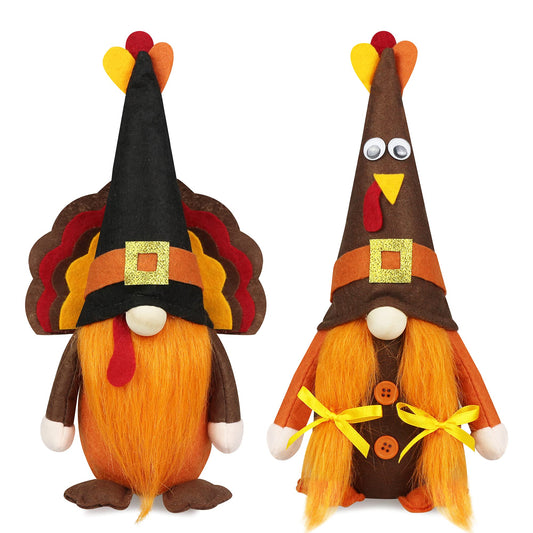 Mr and Mrs Thanksgiving Gnome Plush Decorations - 2 Pcs Turkey Gnomes Handmade Scandinavian Autumn Tomte - Fall Season Decor, Tiered Tray Decor, Thanksgiving Table Decoration, Housewarming Present
