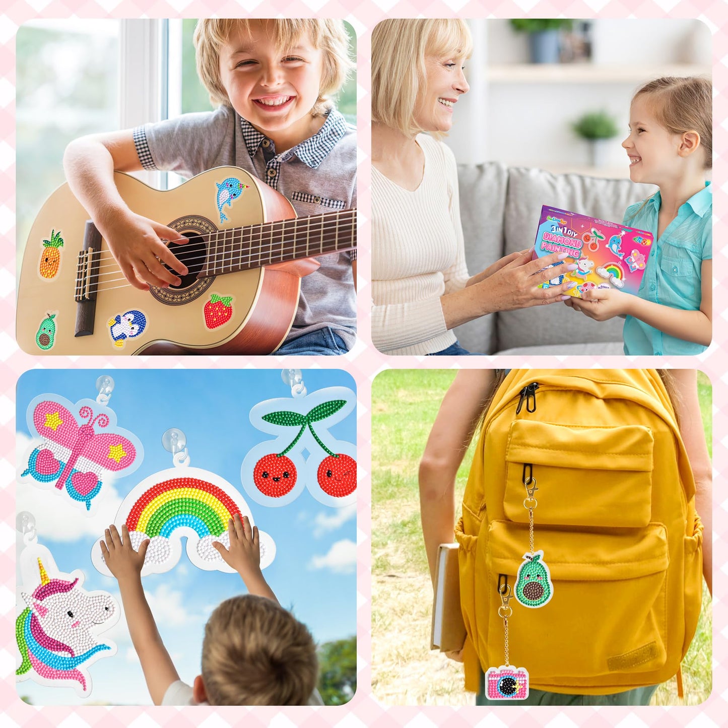 FUN LITTLE TOYS 24Pcs Diamond Art Kits for Kids, Diamond Painting Kits, Arts and Crafts for Kids Ages 6-8-12, Gem Art As Gifts Ideas for Girls Boys, Small Diamond Painting Stickers, Kids Craft Age 6+