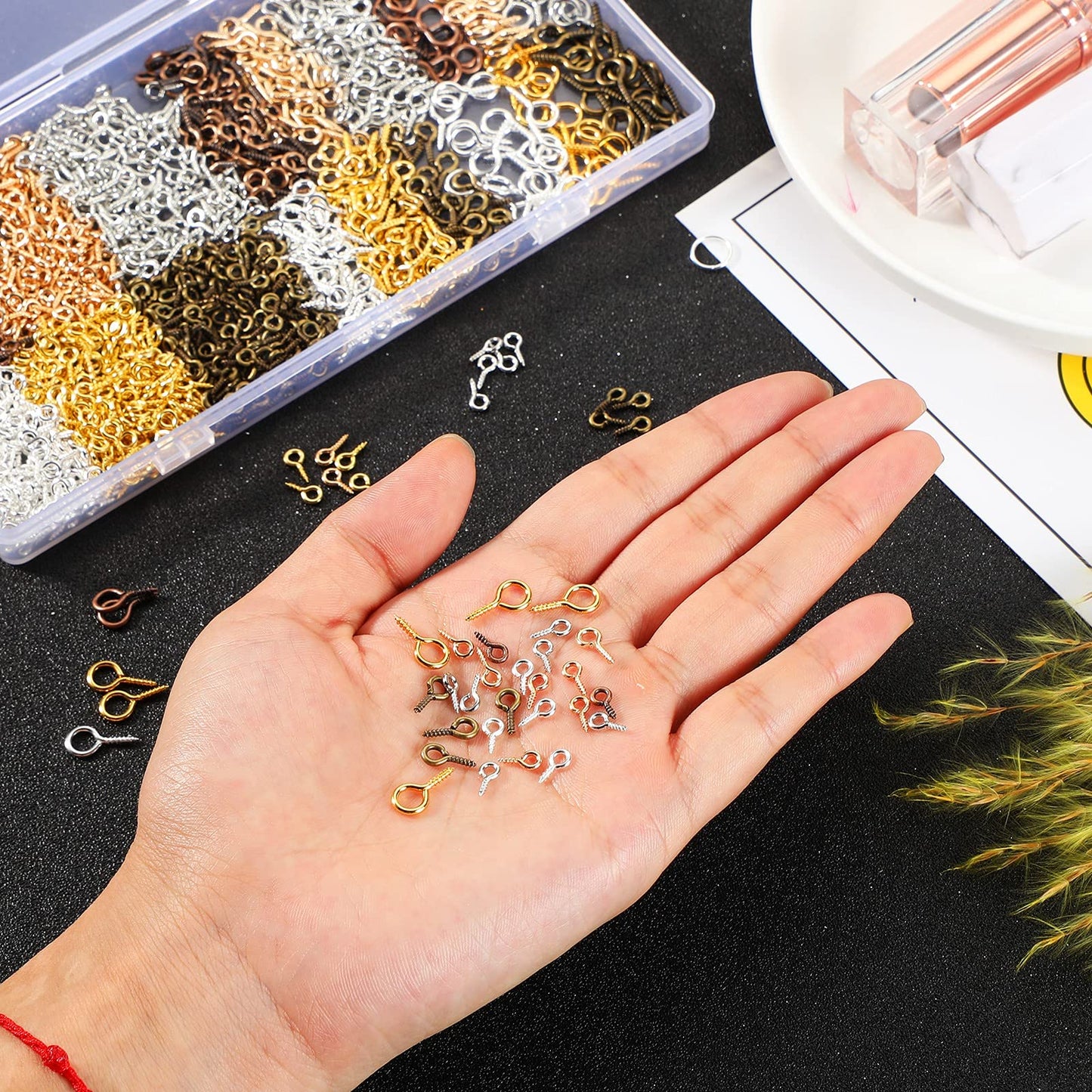 600 Pcs Screw Eye Pins Hooks 6 Colors Small Metal Eyelet Mini Screw Pin Peg Self Tapping Eye Hooks for Jewelry Making DIY Art Crafts(4 x 8 mm, 5 x 10 mm, 6 x 13 mm)