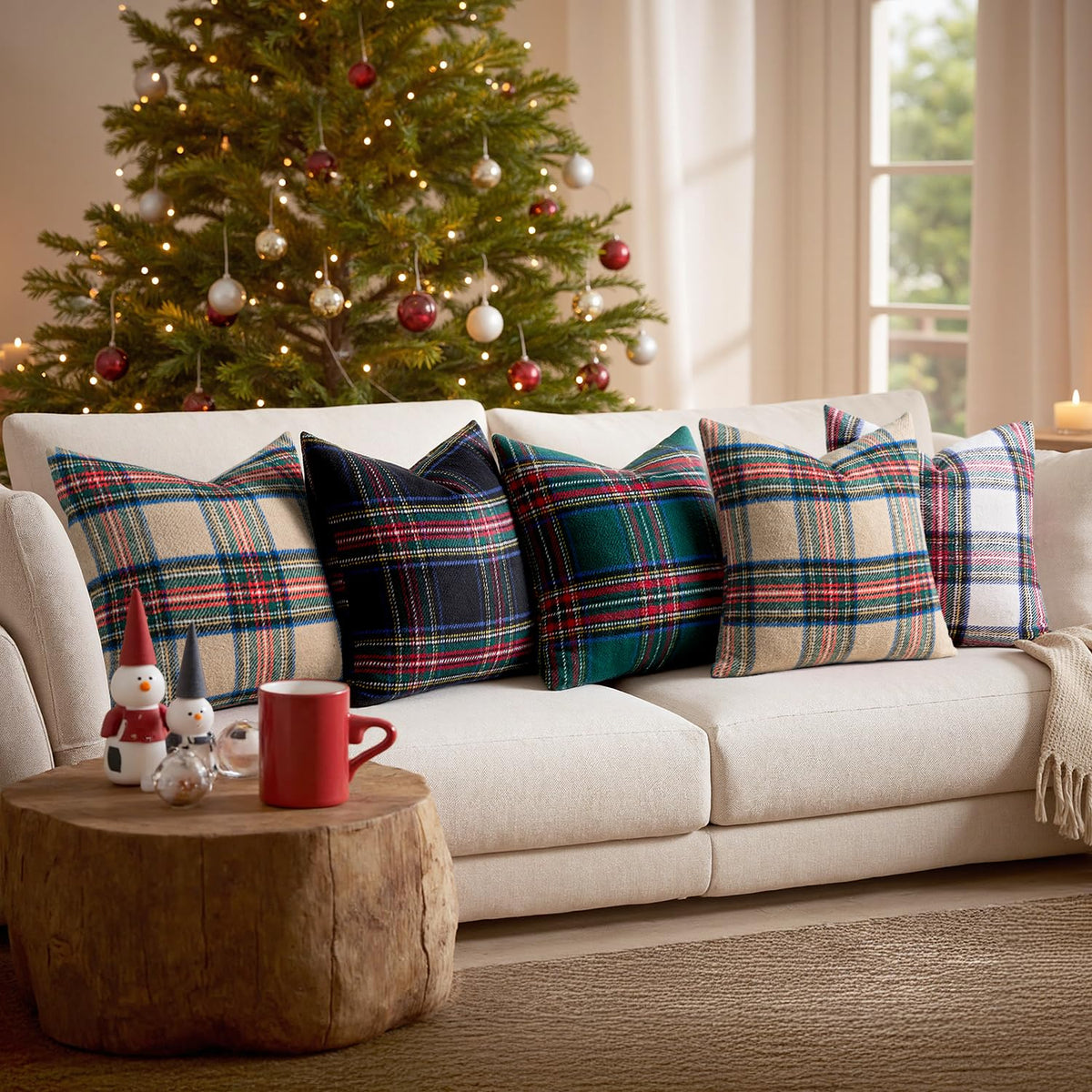 MIULEE Fall Plaid Decorative Pillow Covers Set of 2 18x18 Khaki