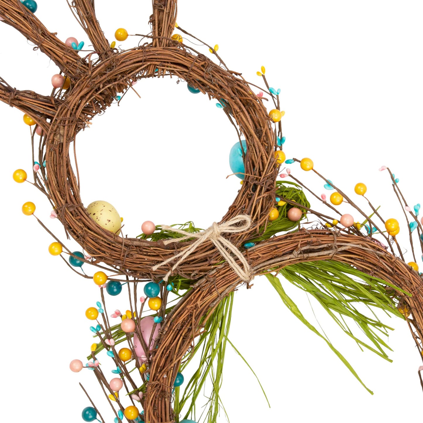 27 Inch Artificial Easter Wreath for Front Door Rabbit Wreath with Pastel Eggs and Mixed Twigs Spring Bunny with Raffia Bow for Easter Decorations