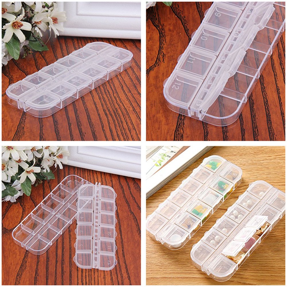 jinzefa 6 Pieces Nail Art Tool Jewelry Storage Box, 12 Compartments Plastic Rhinestone Organizer Container Case, Display Containers