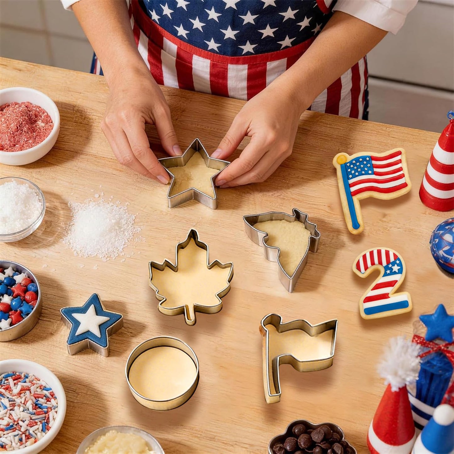 JOINBO 9Pcs Patriotic Metal Cookie Cutter Set, 250th Anniversary of Independence Day, 4th of July Baking Molds Star Eagle Flag, Stainless Steel for Holiday Party Baking Supplies
