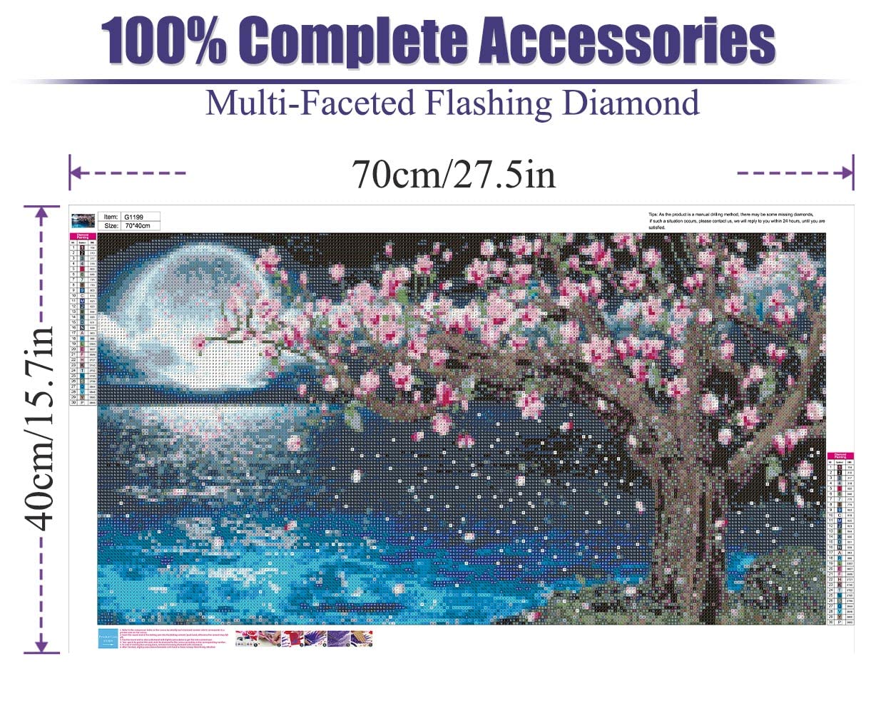 pchmcu 5D Lake Diamond Painting, Diamond Painting Moon Kits for Adults，DIY Full Drill Crystal Rhinestone Arts and Crafts, Gem Art Paints with Diamond Home Wall Decor 27.5 X 15.7inch