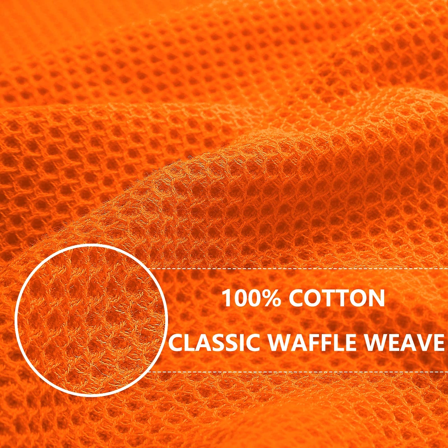 100% Cotton Waffle Weave Kitchen Dish Cloths, Ultra Soft Absorbent Quick Drying Dish Towels, 12 x 12 Inches, 6-Pack, Orange