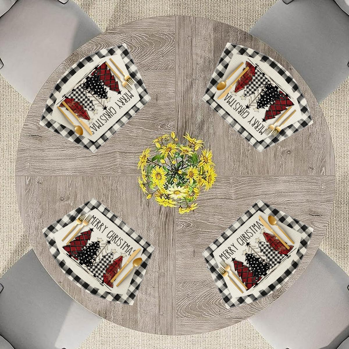 Artoid Mode Christmas Trees Wedge Shape Placemats for Round Table Set of 6, Winter Seasonal Kitchen Dining Table Decoration for Indoor Party Home
