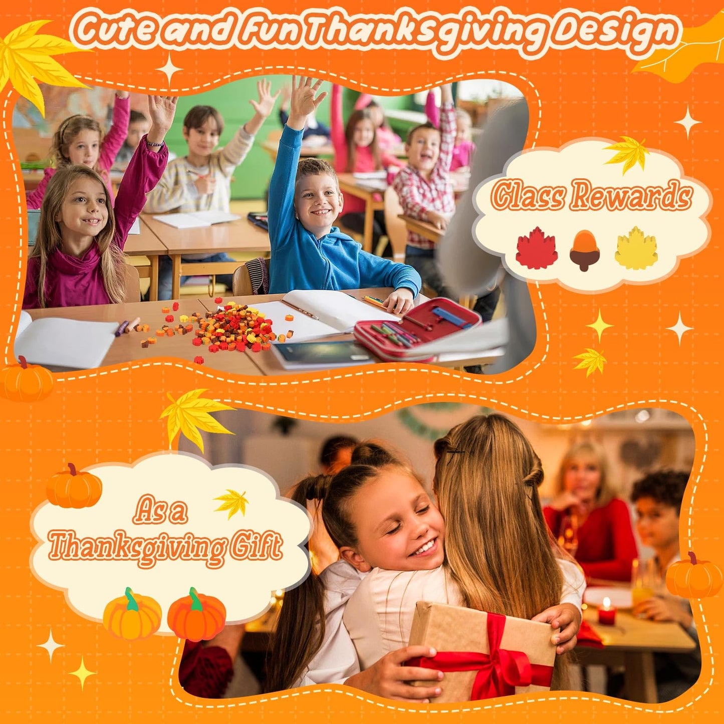 Fall Mini Cute Thanksgiving Mini Eraser Bulk Set of 150 Pcs, Maple Leaf Novelty Pencil Eraser Pack for Kids, Homework Rewards, Party Favors