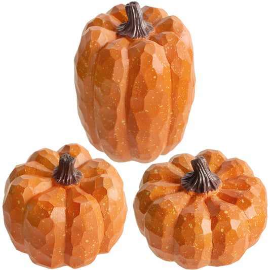 Pumpkins Fall Decor Set of 3 - Artificial Resin Thanksgiving Table Centerpiece for Home Mantel Porch Office & Farmhouse, Decorative Elegant Pumpkin Autumn Harvest Decorations (Orange)