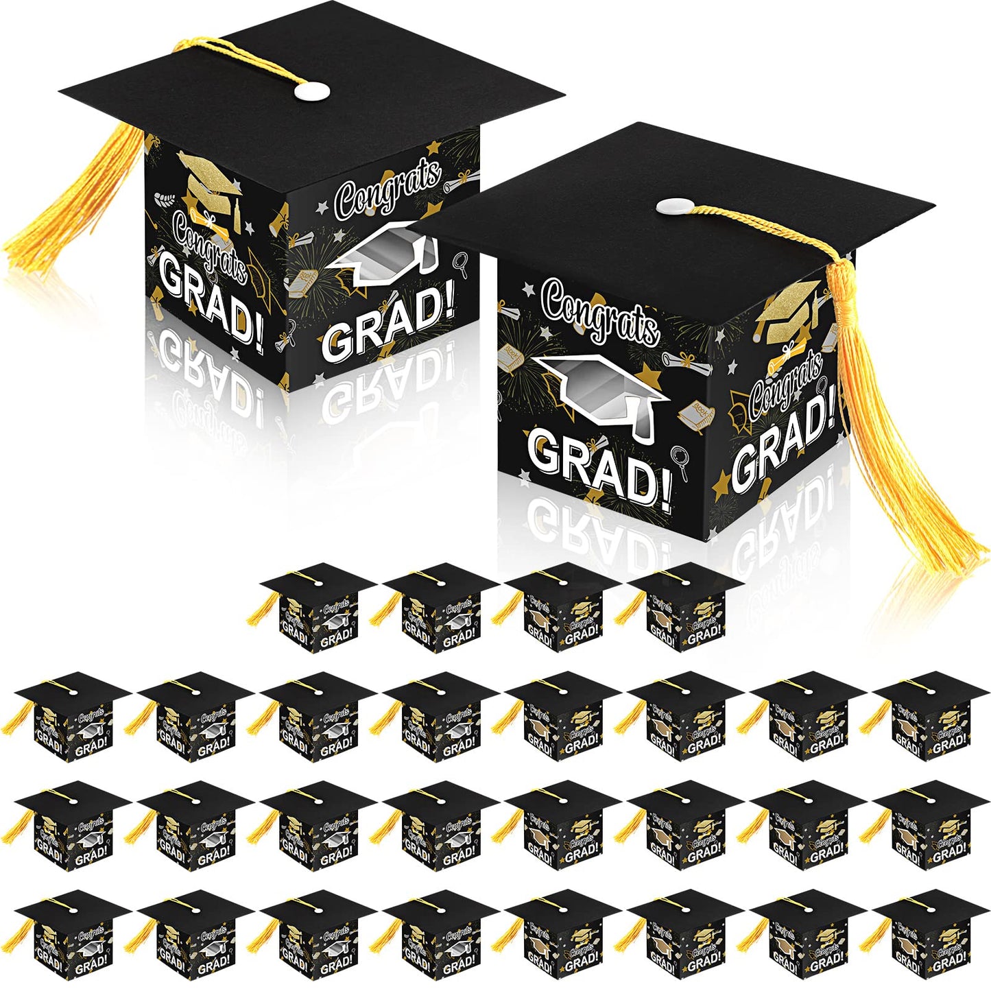 Pajean 30 Pcs Graduation Cap Candy Gift Box Grad Hat Gift Box Treat Boxes with Tassels Graduation Party Favors for Guests Class of 2026 Decorations(Black)