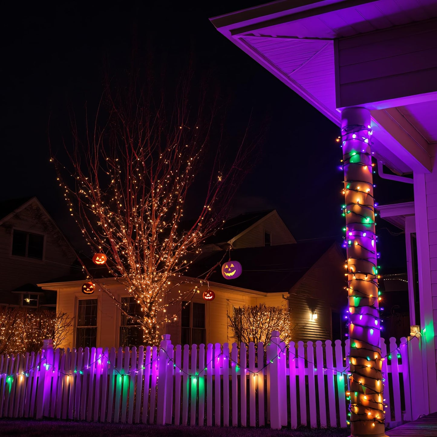 Purple Orange and Green Halloween Lights, 20FT 100 Count Incandescent Mini String Lights, Waterproof Halloween Decorations for Outdoor Indoor Patio Home Party Garden Yard Decor