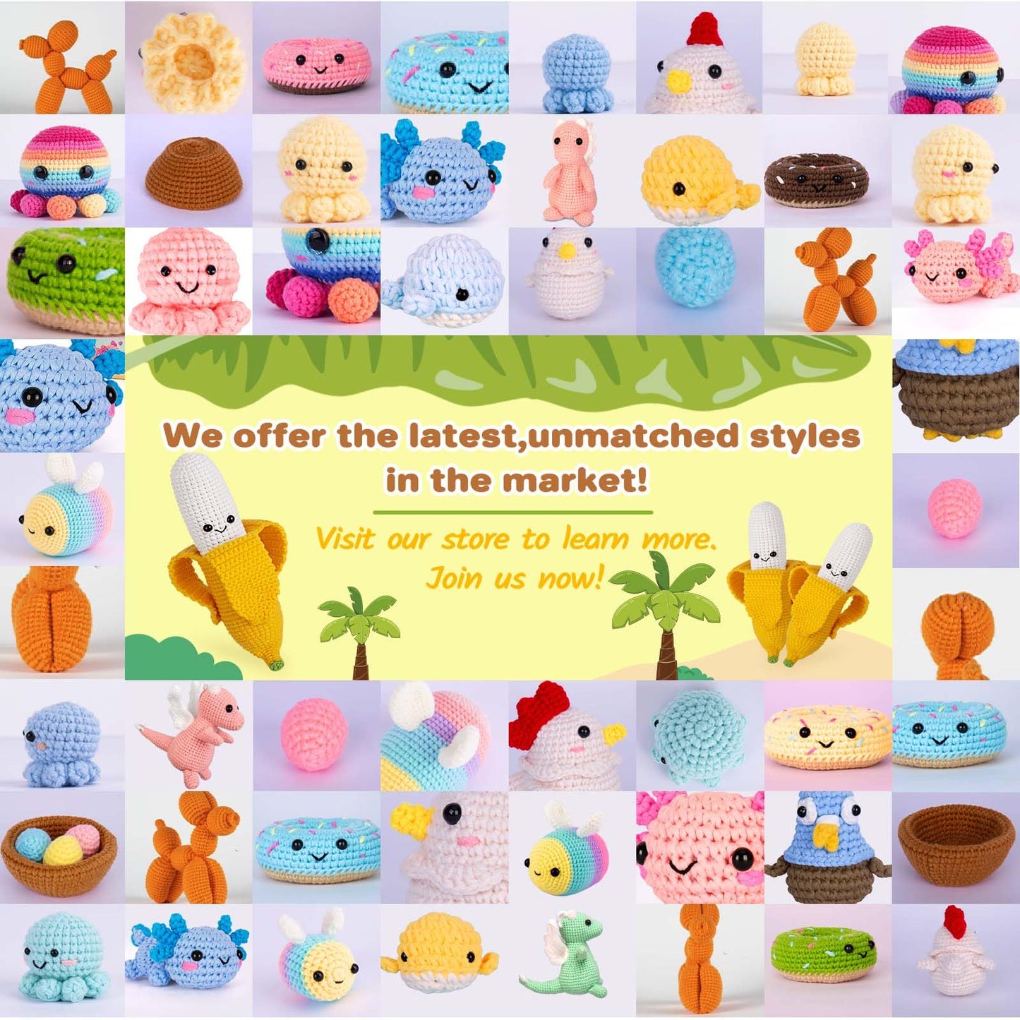 Crochetta Crochet Kit for Beginners, Crochet Starter Kit with Step-by-Step Video Tutorials, Crochet DIY Knitting Supplies for Adults Kids, Crochet Kit Banana(40%+ Yarn)