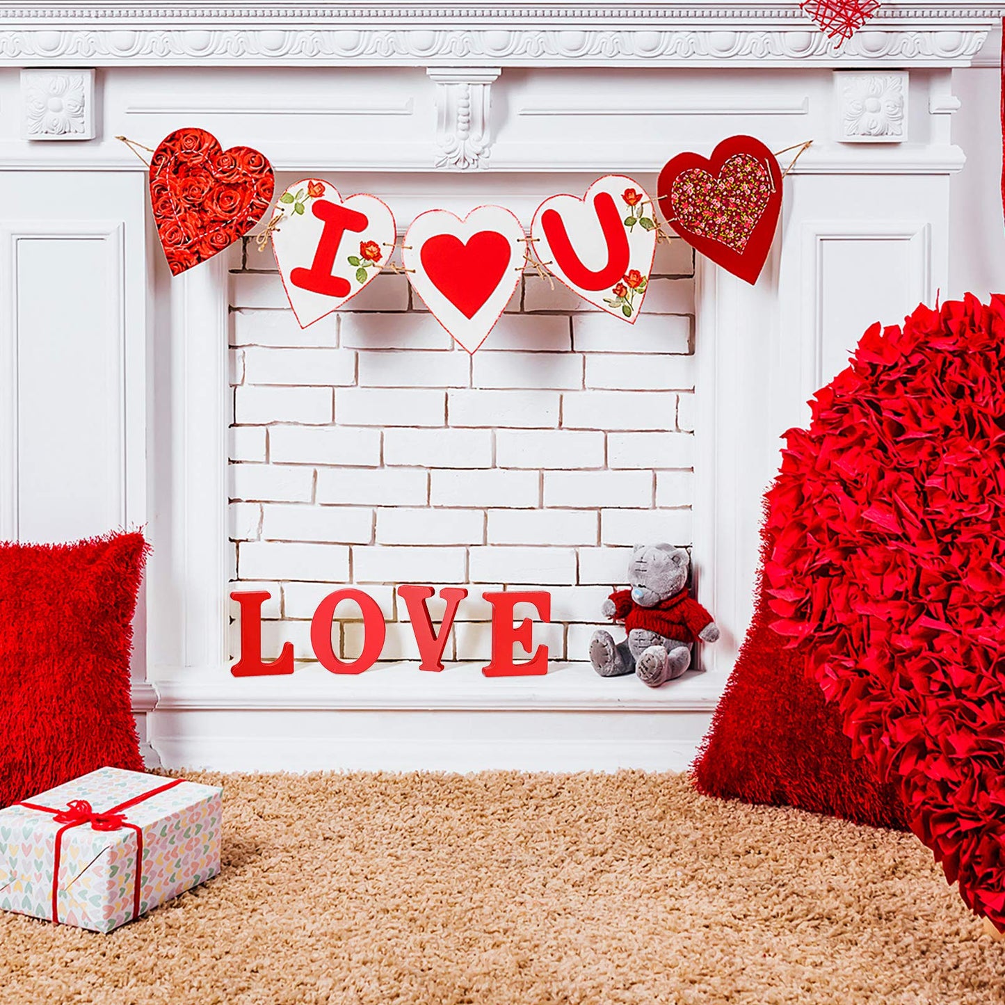 Valentines Day Decorations Love Sign Table Centerpiece Tabletop Sign Wooden Block Cutout Signs for Decoration, Valentine's Day Tiered Tray Decor for Home Wedding Party