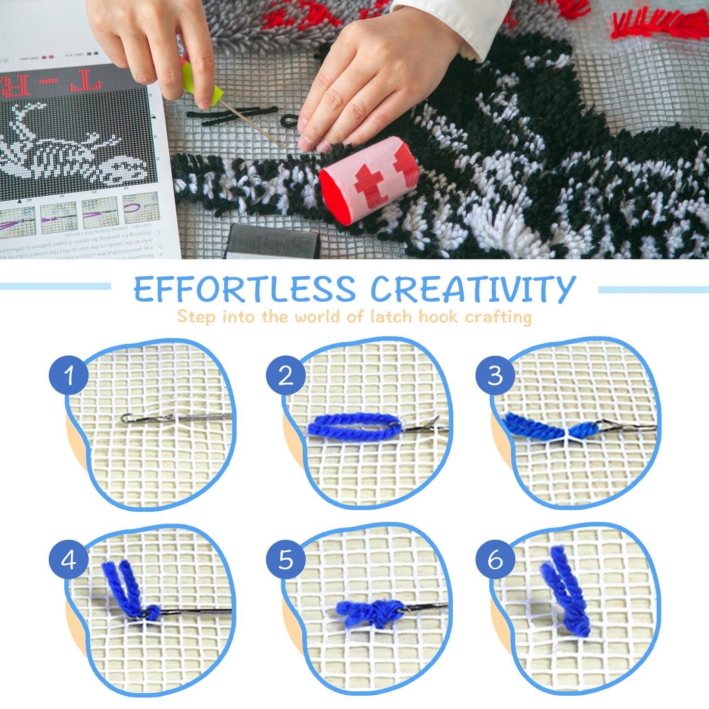 Latch Hook Kit Rug, Latch Hook Kits Cat with Pre-Printed Pattern for Adults and Kids 52X38cm/20.4 Inch X15 Inch