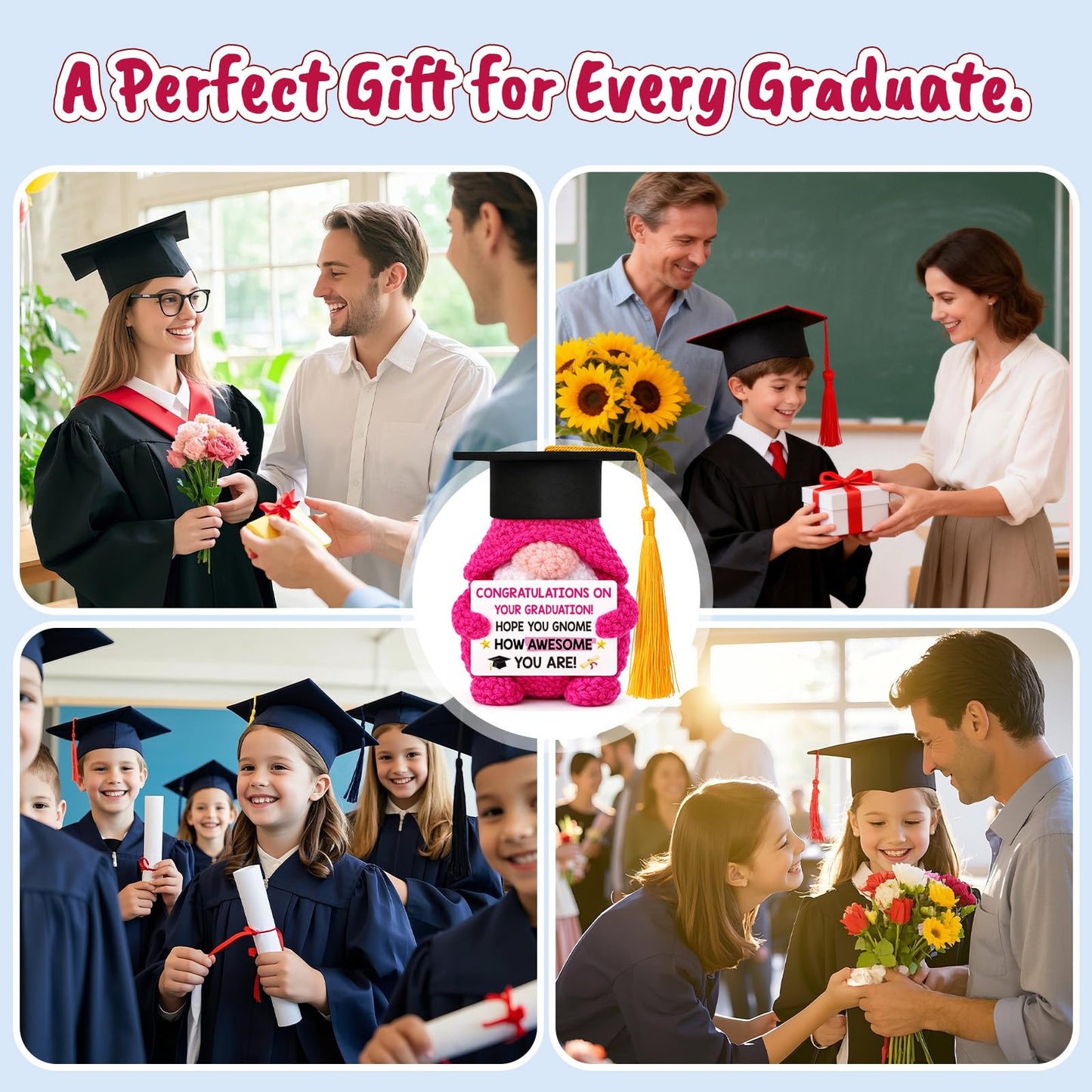 XgiftCreat Graduation Gifts Her Women - Class of 2026 Funny Handmade Crochet Gnome Gift for Pre K Prek Kindergarten Preschool Grade Middle High School College Graduate for Him Girls Boys