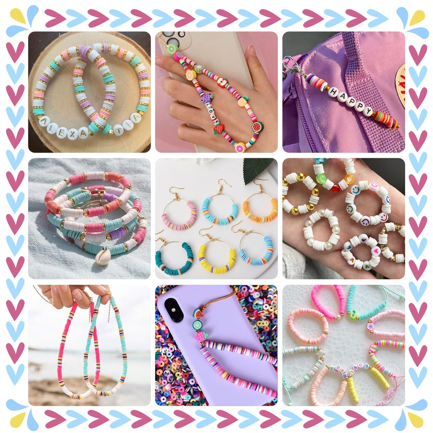 30,000 Pcs Clay Beads Bracelet Making Kit, 168 Colors 8 Boxes Flat Preppy Beads for Friendship Bracelets, Jewelry Kit with Pendant Charms Elastic String Crafts Arts Crafts Gifts