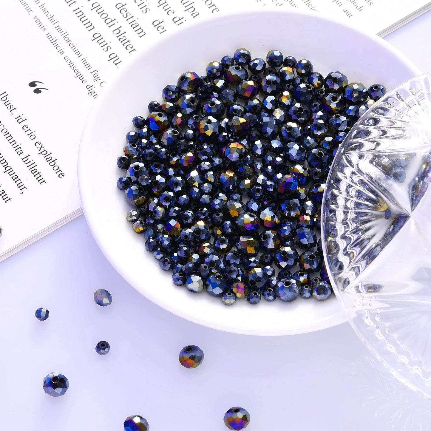 600 Pcs Crystal Glass Beads for Jewelry Making Bulk Faceted Gemstone Rondelle Loose Beads for Bracelet DIY Crafts 8 mm, 6 mm, 4 mm(Black AB Color)